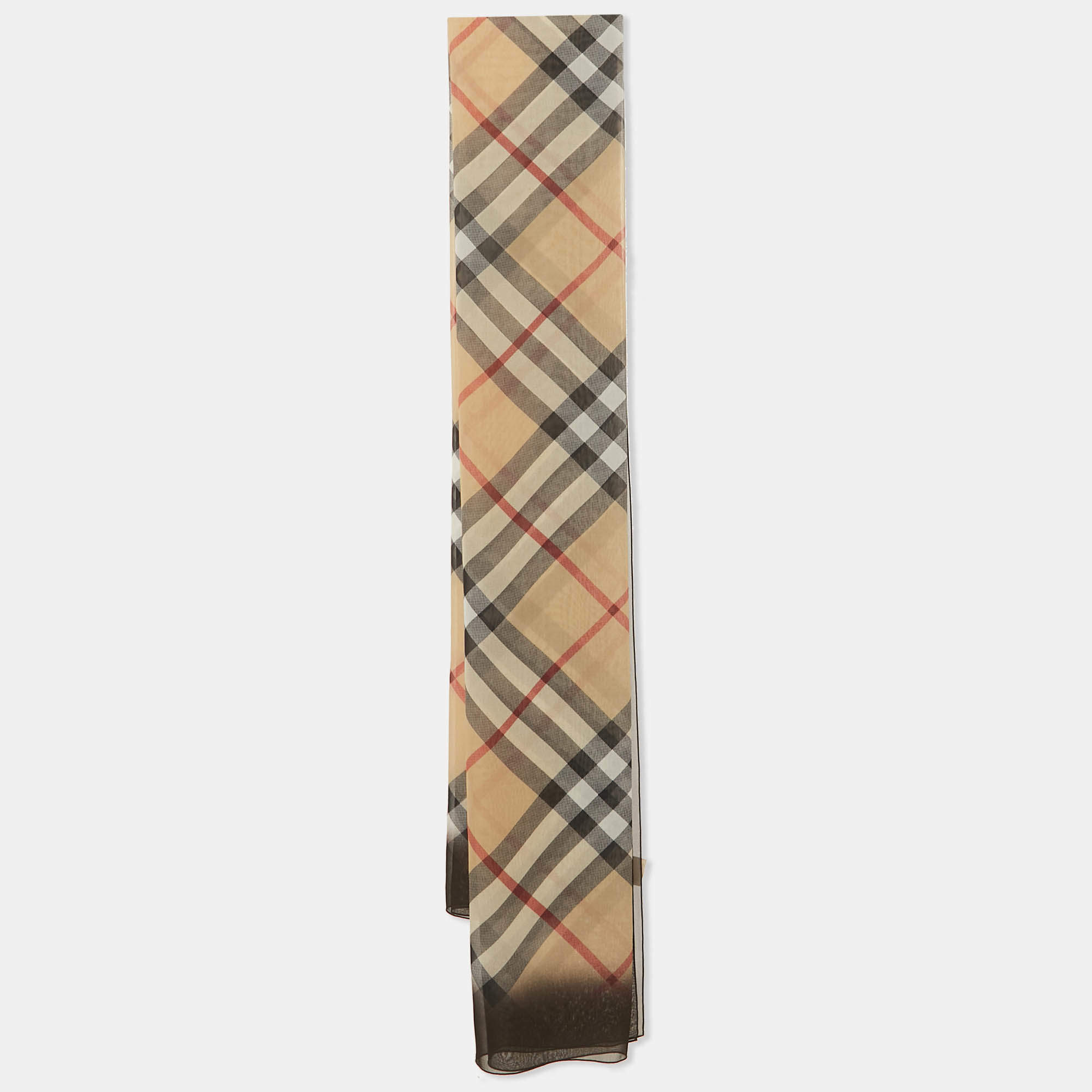 Burberry Beige & Black Ombre Check Silk Crepe Stole