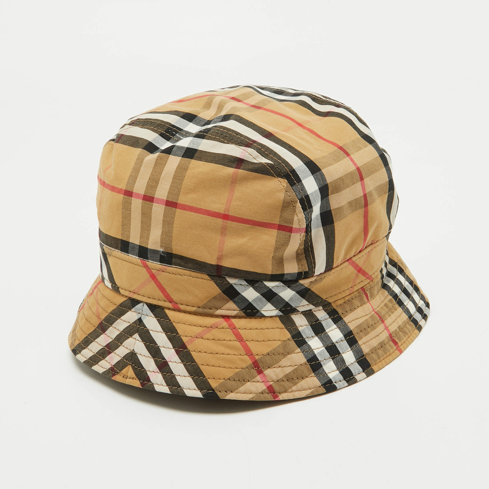 Pre Owned Burberry Beige Nova Checked Cotton Panama Hat S