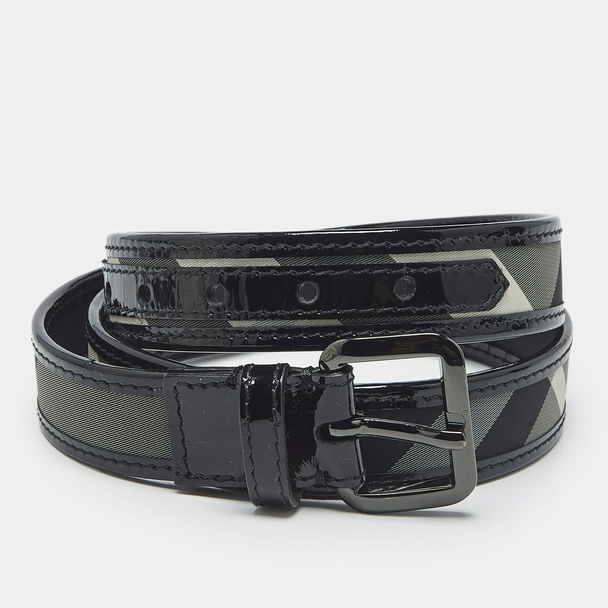 小物 90's BURBERRYS brown leather Belt Burberry Brown Monogram Coated Canvas and Leather TB Buckle