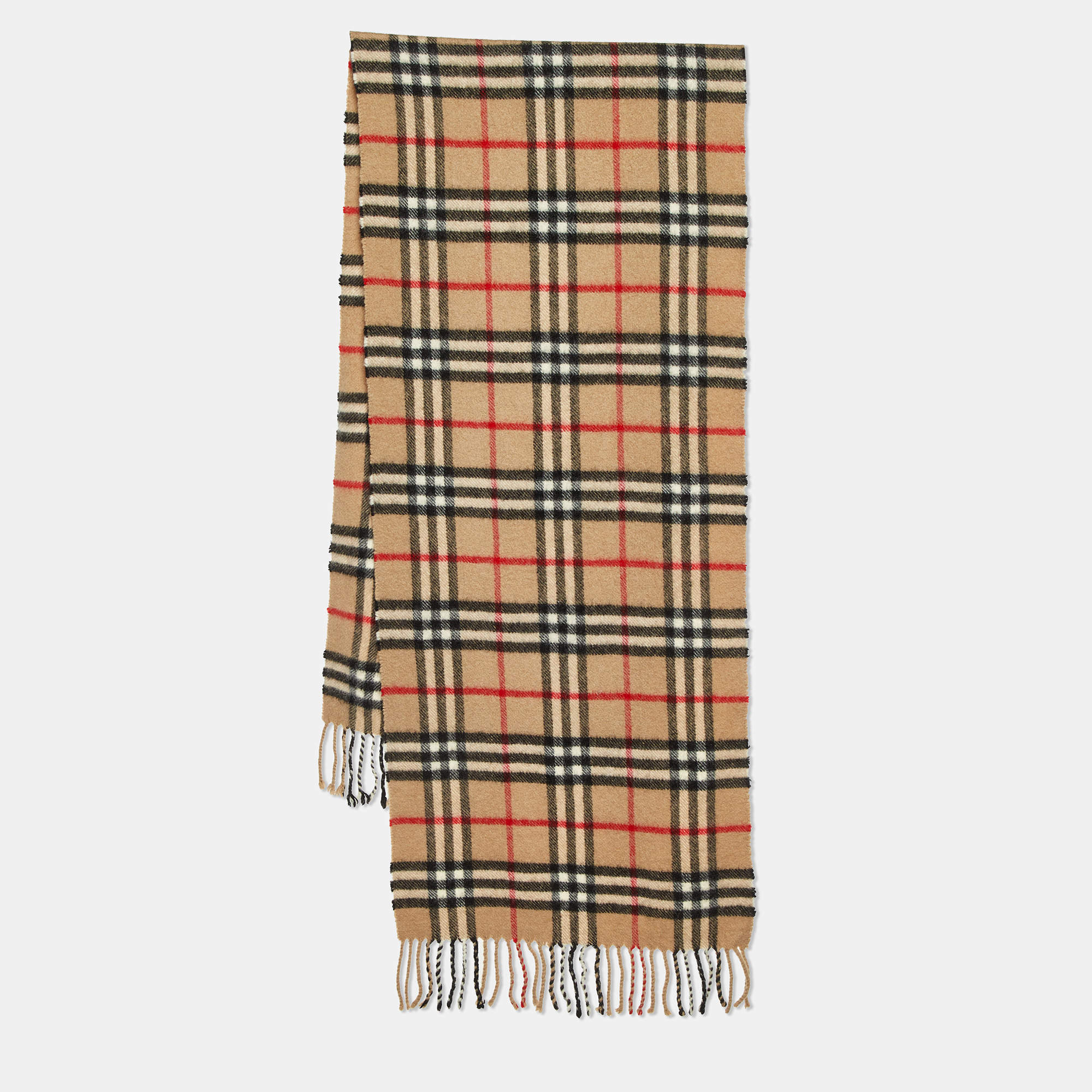 Pre Owned Burberry Vintage Beige Nova Check Wool Fringed Muffler