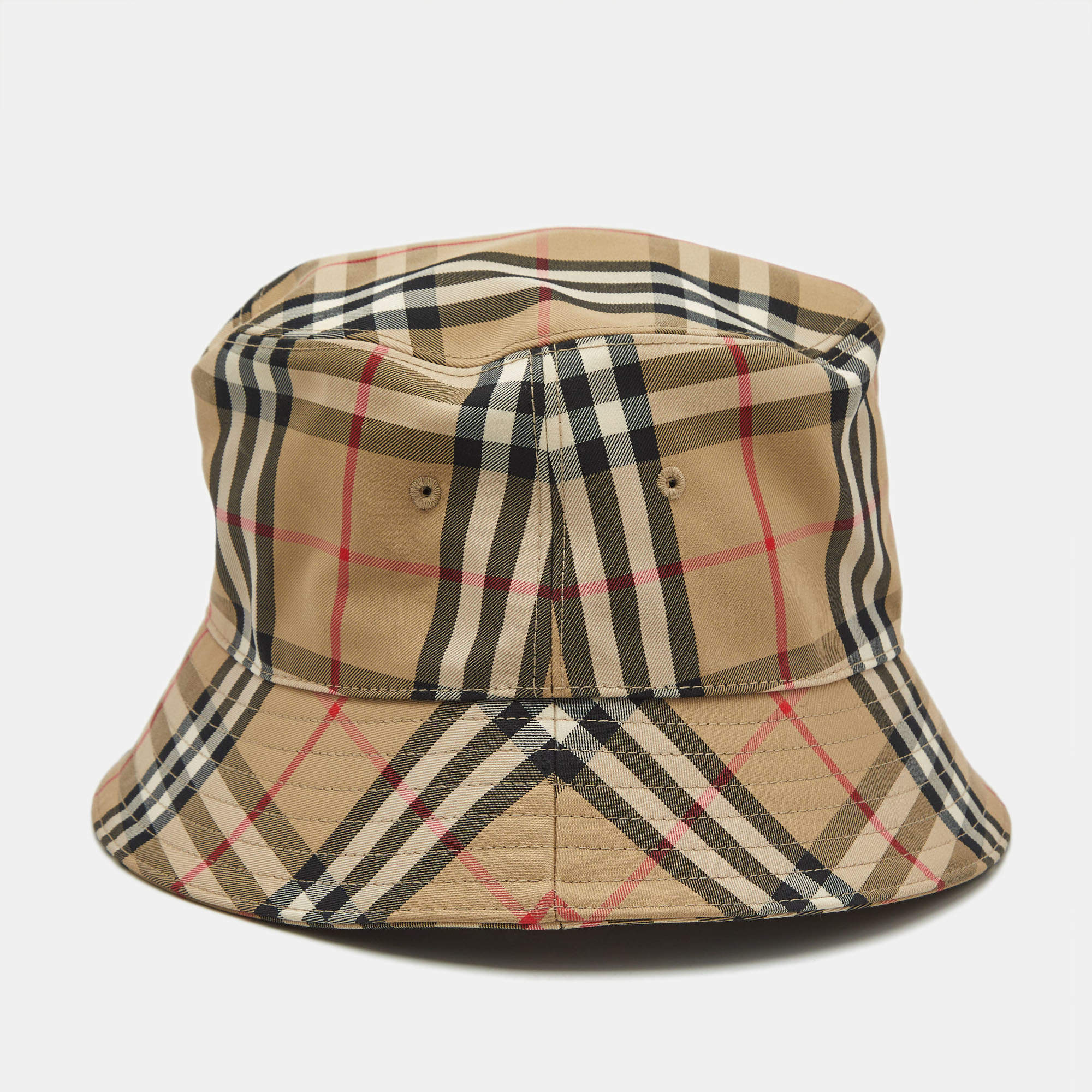 Pre Owned Burberry Brown Checks Cotton Blend Bucket Hat L
