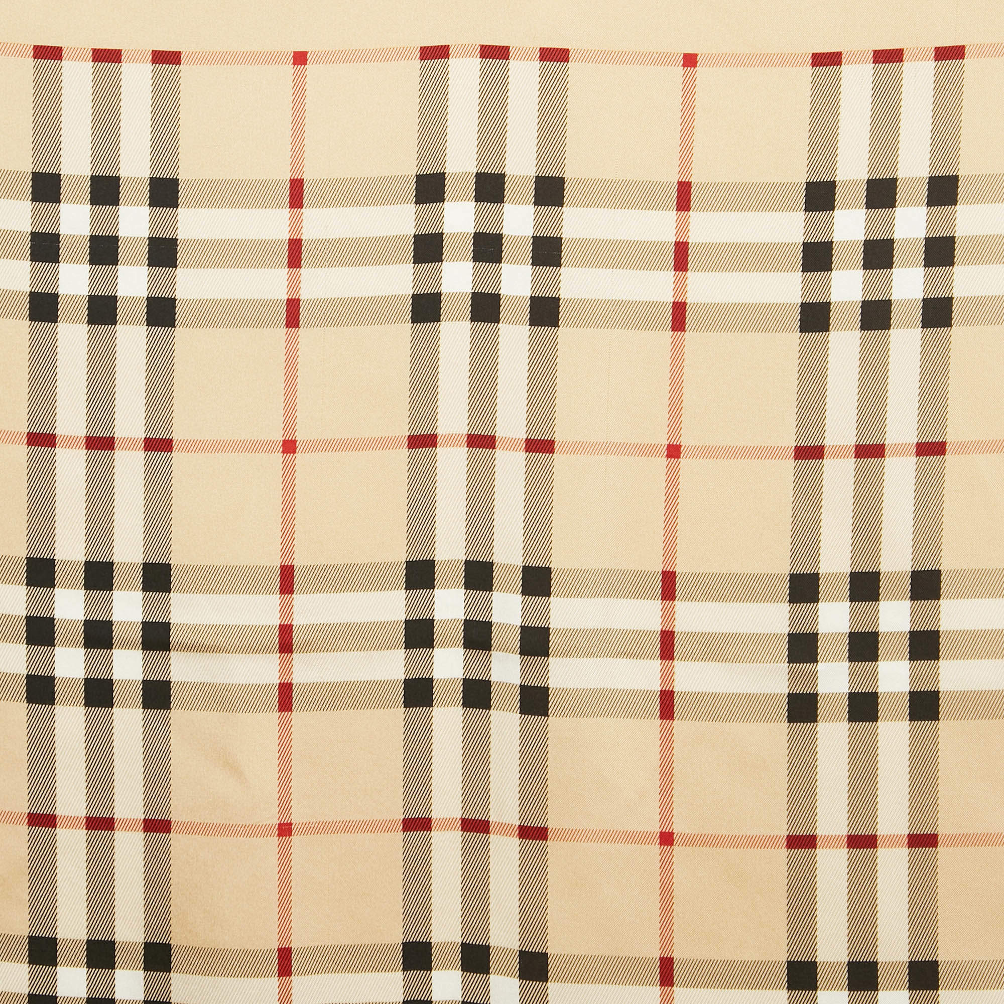Pre Owned Burberry Beige Check Silk Satin Square Scarf