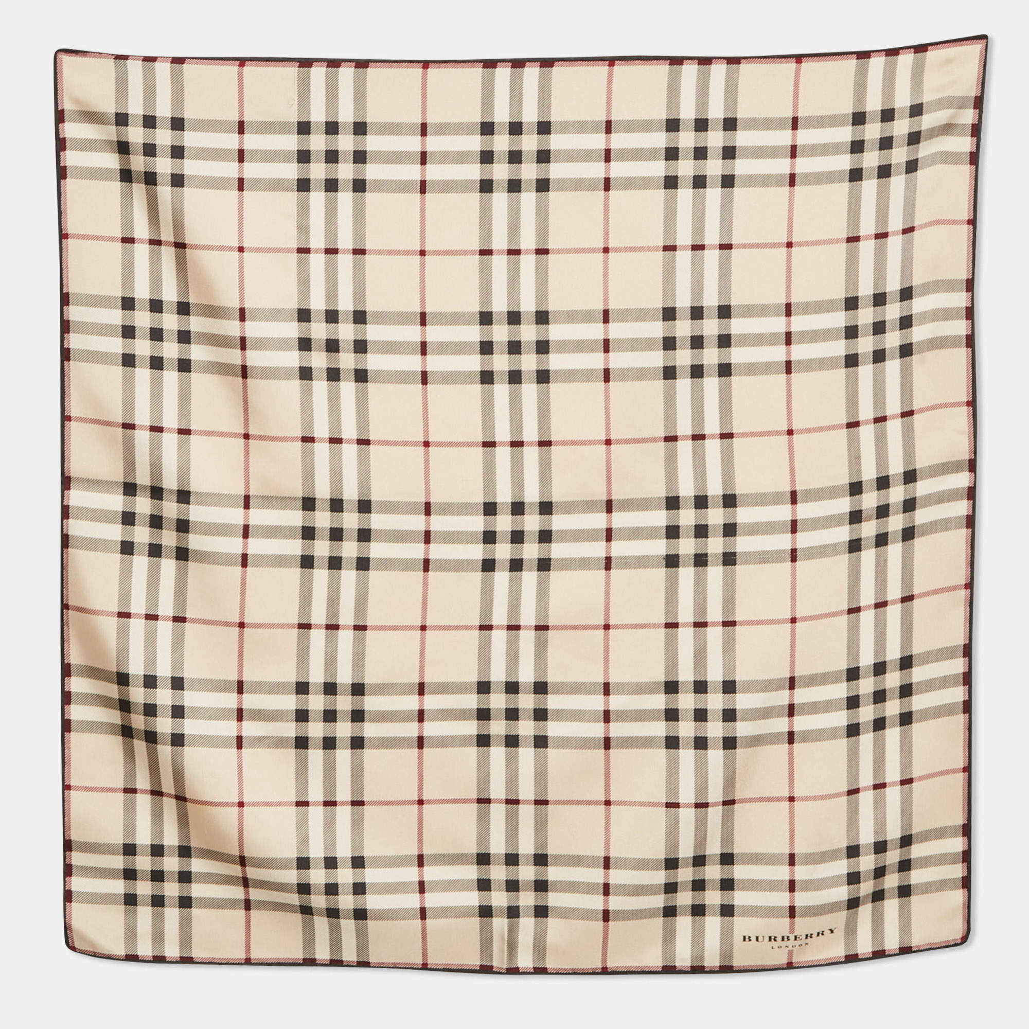 Pre Owned Burberry Beige Checked Silk Scarf