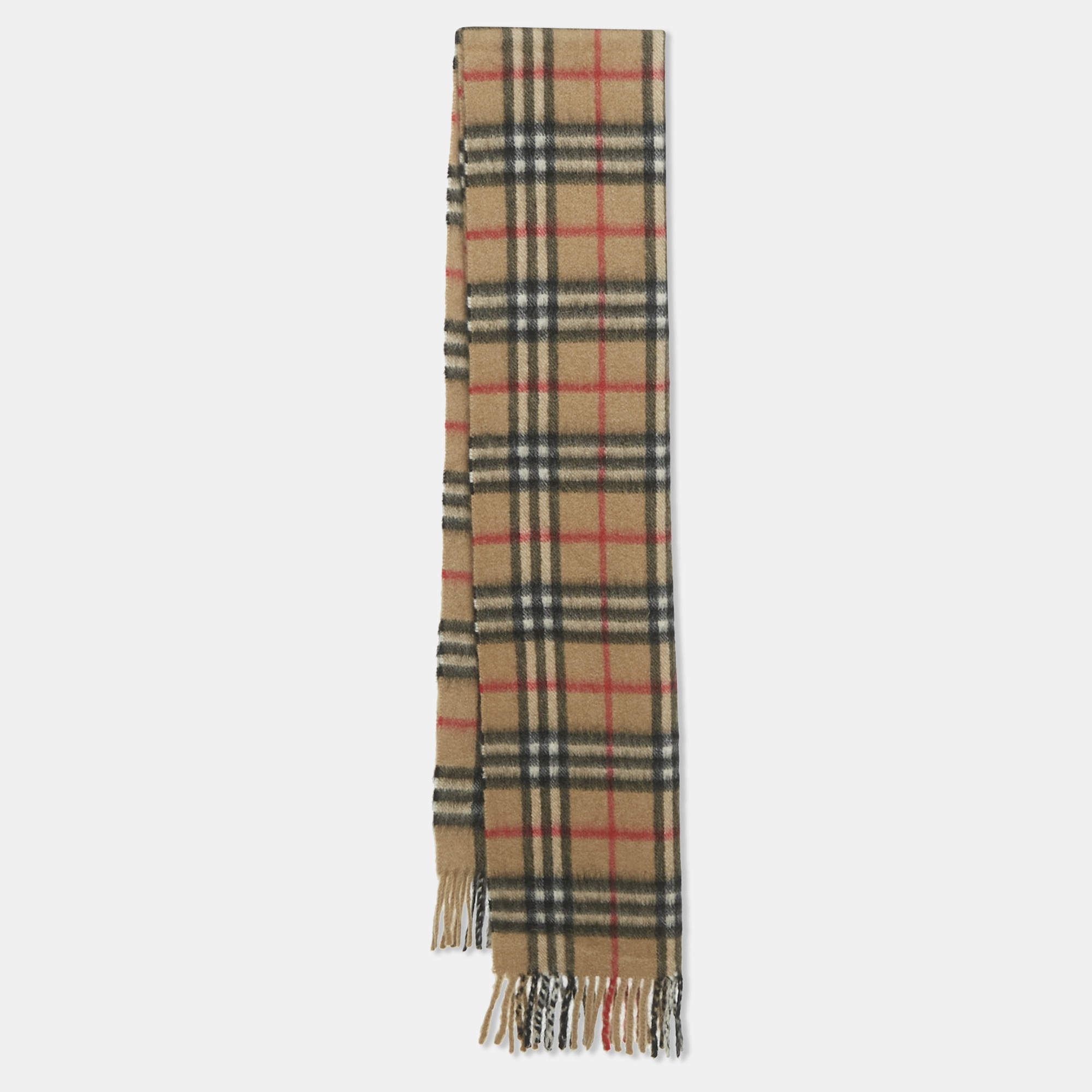Pre Owned Burberry Vintage Brown Tartan Check Wool Fringed Muffler