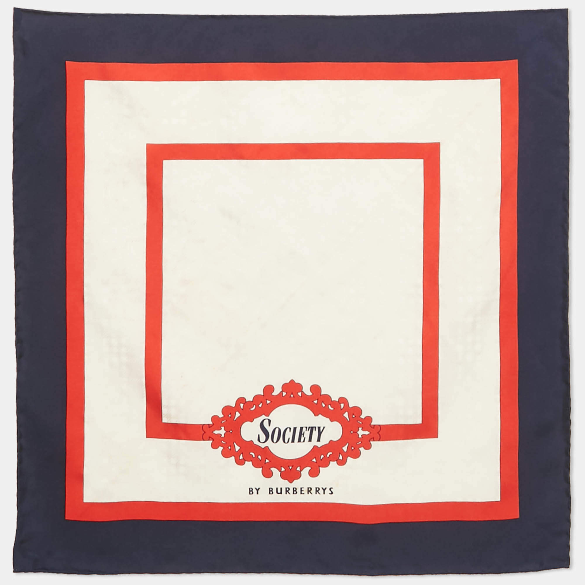 Pre Owned Burberry White/Blue Silk Archive Society Print Square Scarf