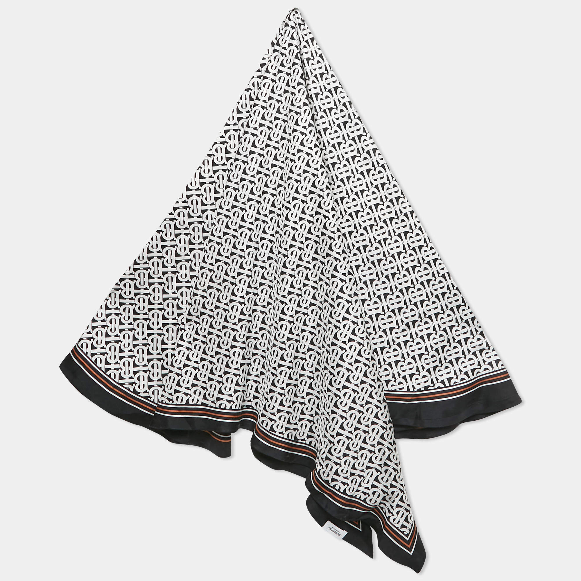 Pre Owned Burberry Black TB Monogram Silk Reversible Scarf