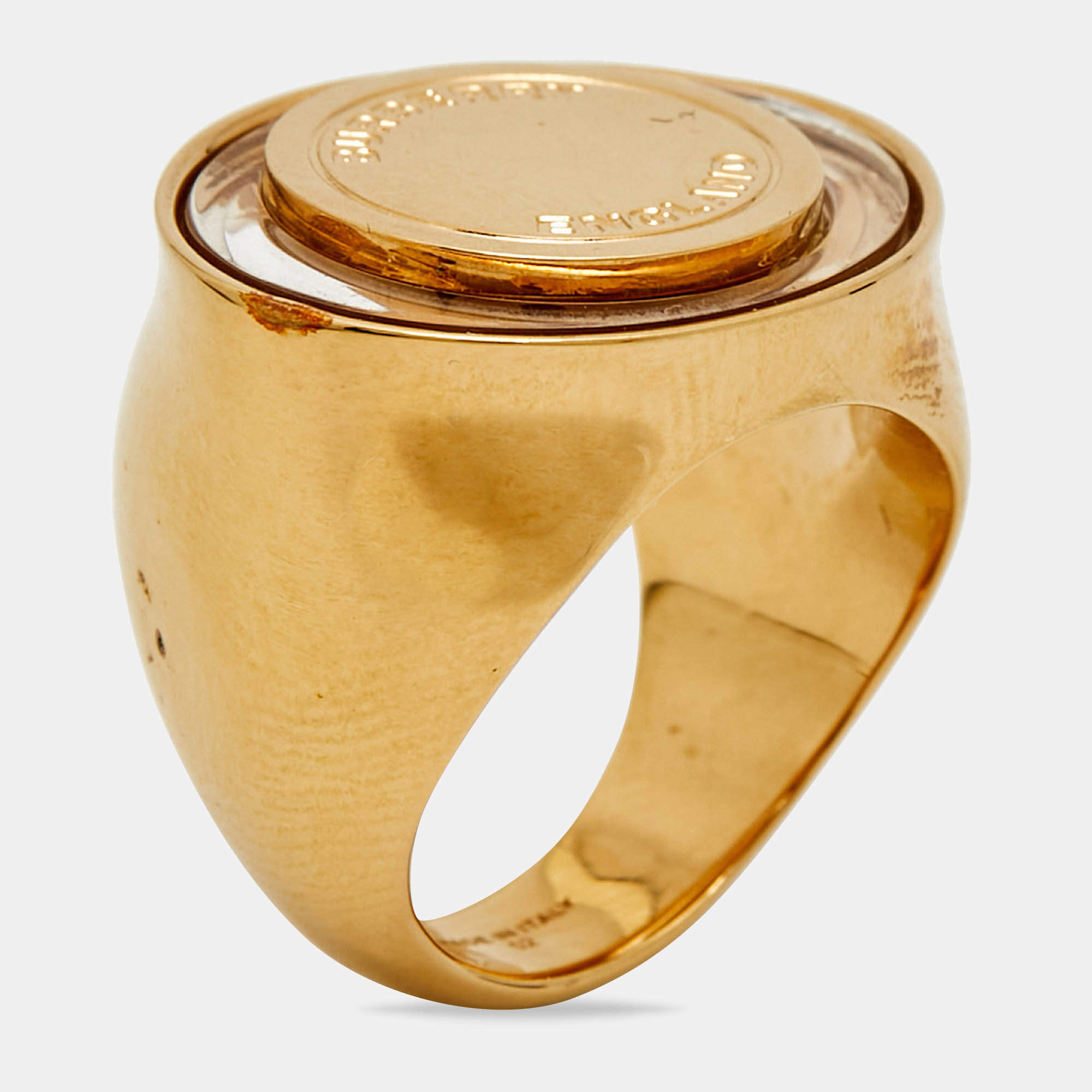 Pre Owned Burberry Resin Gold Tone Ring Size 52