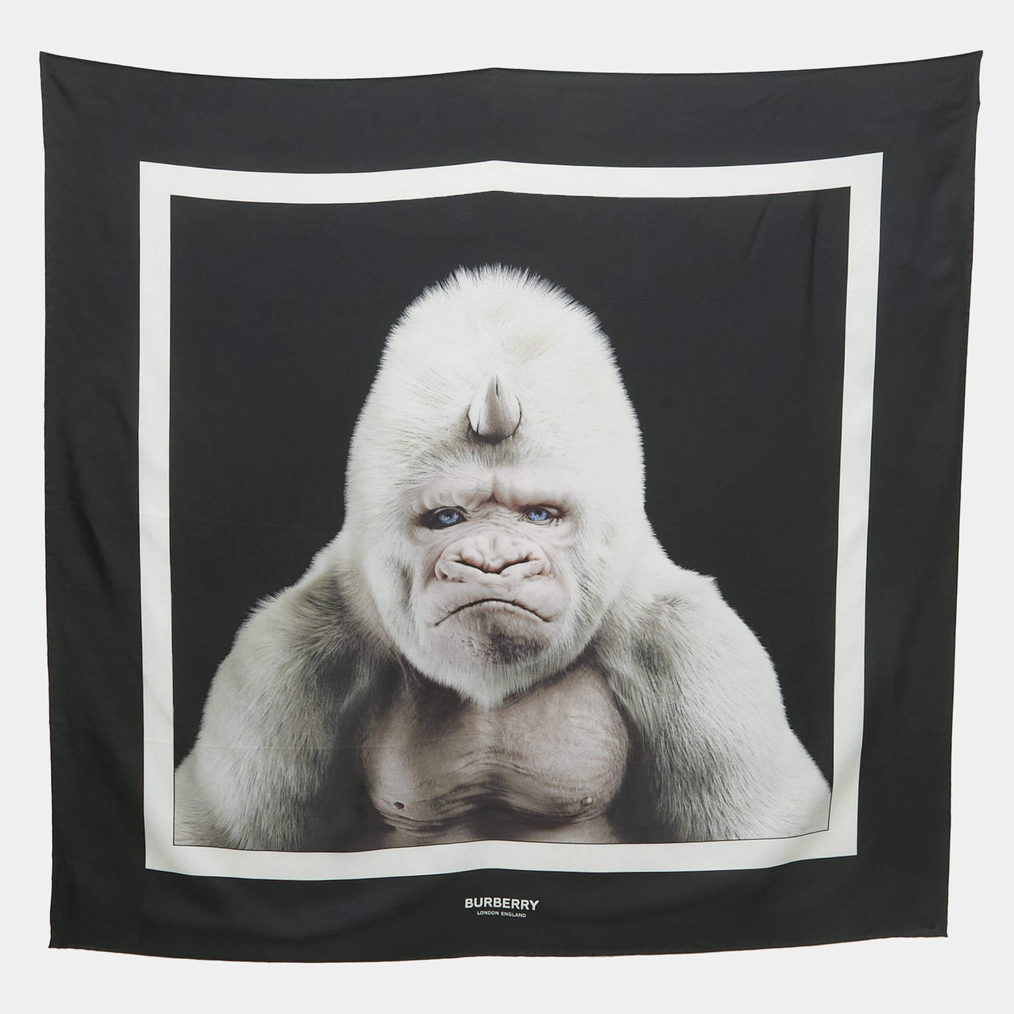 Pre Owned Burberry Black Gorilla Print Silk Square Scarf