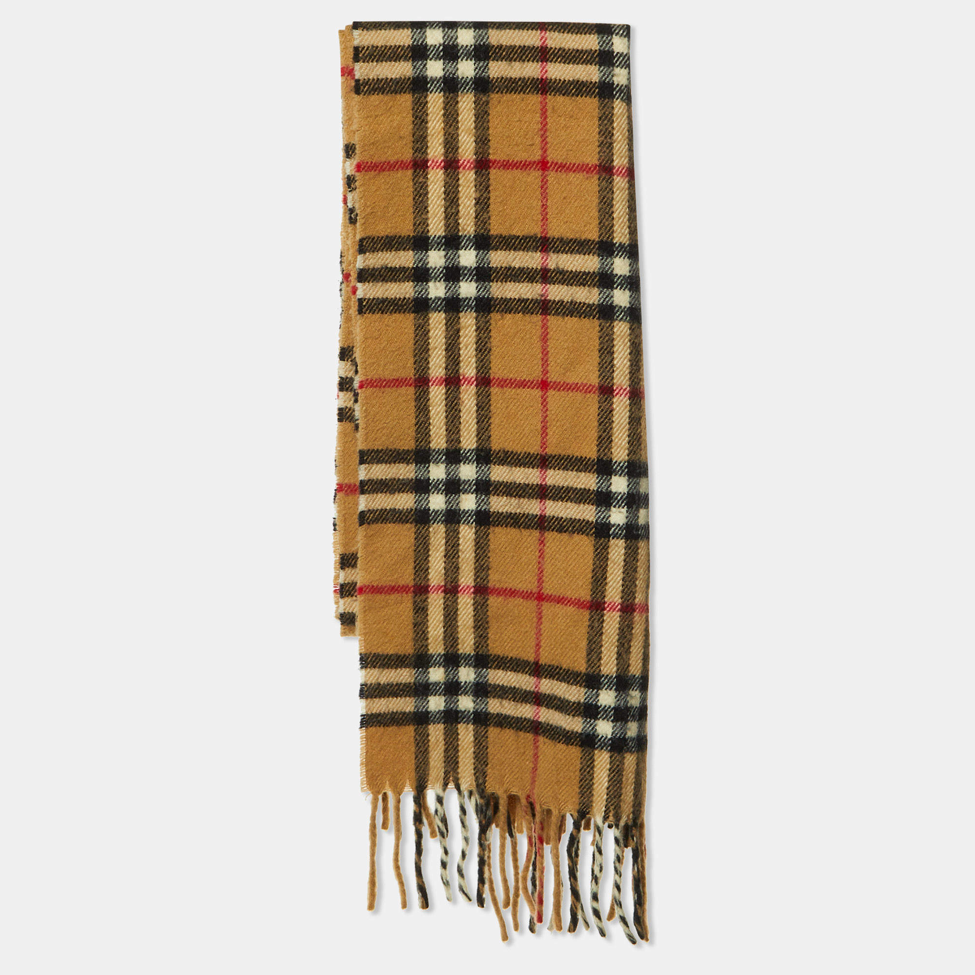Pre Owned Burberry Vintage Beige Check Wool & Angora Scarf
