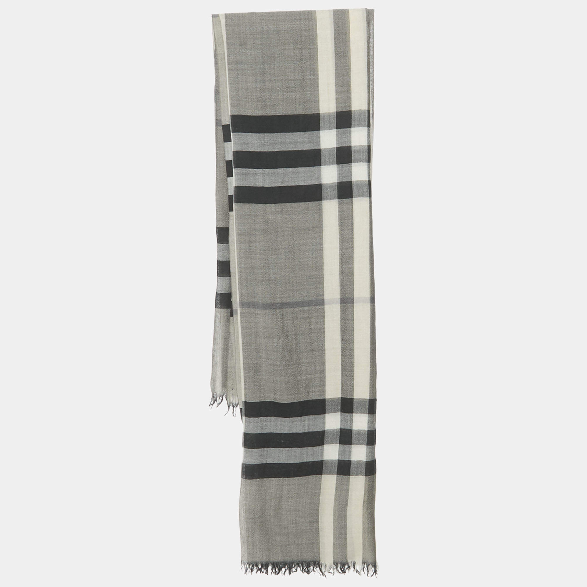 Pre Owned Burberry Monochrome Checked Silk Blend Stole 