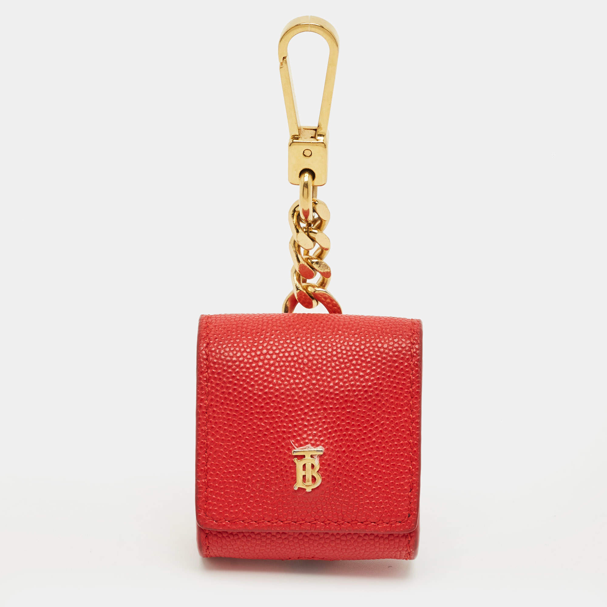 Pre Owned Burberry Red Leather TB Logo Airpod Case