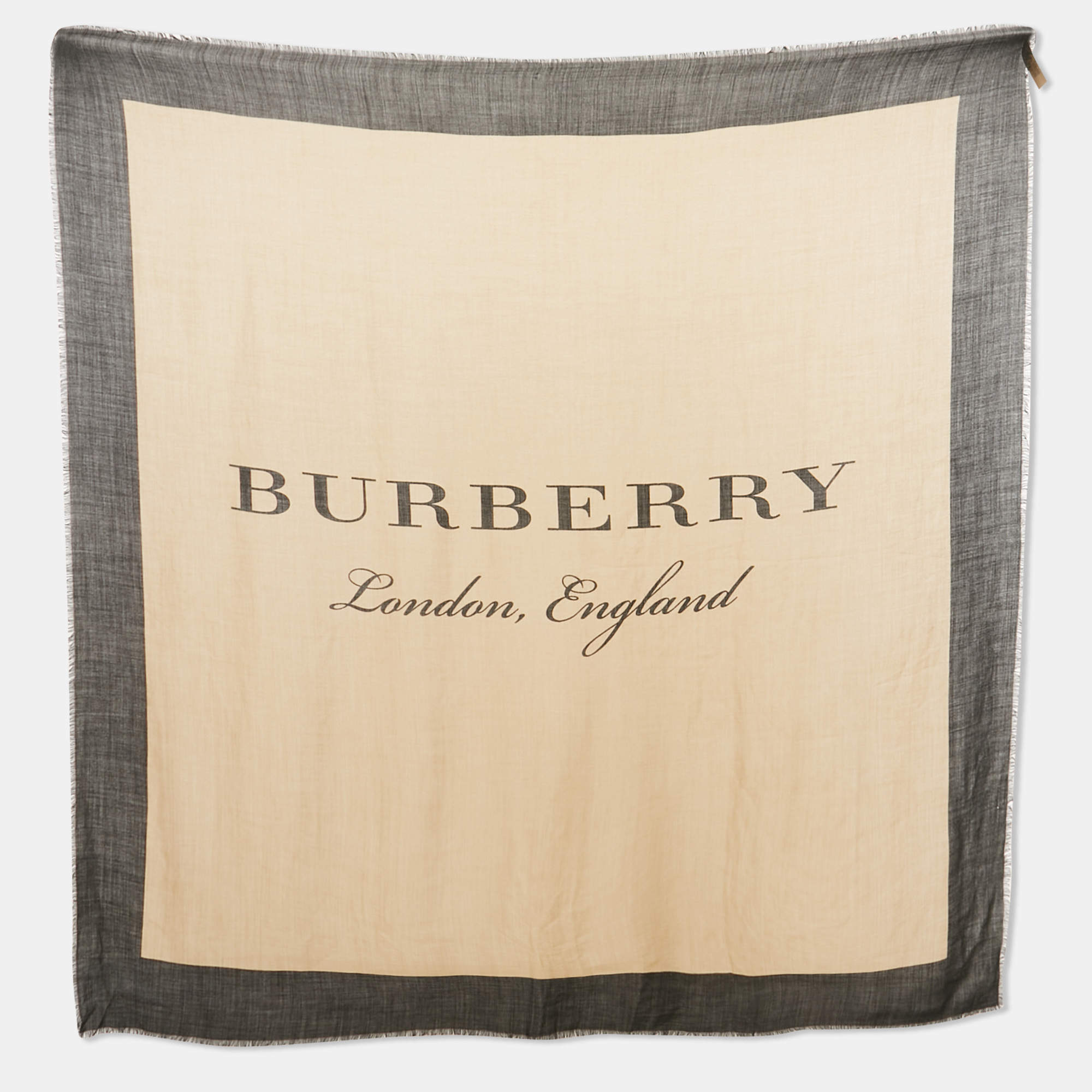 Pre Owned Burberry Beige/Black Printed Cashmere Square Scarf