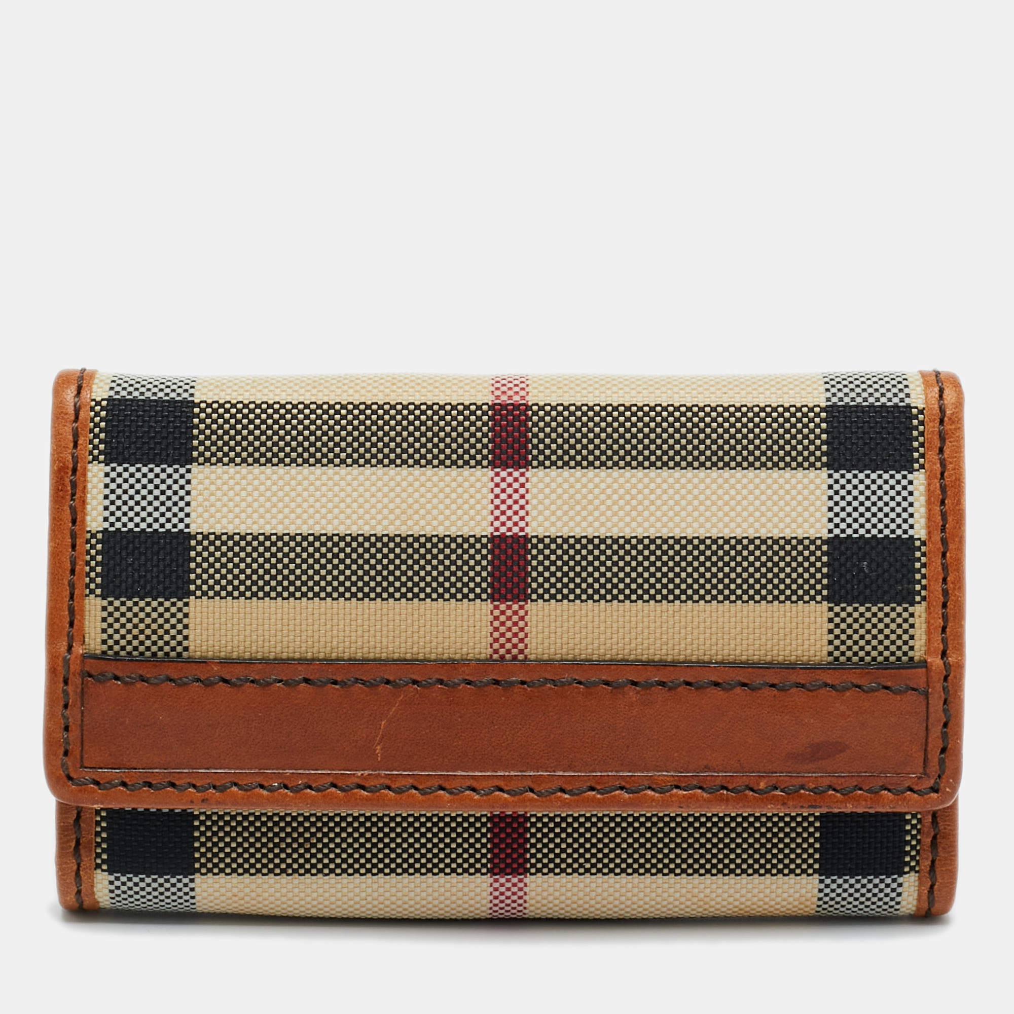 مملوكة مسبقًا Burberry Key Holder Beige/Brown Haymarket Check Canvas and Leather