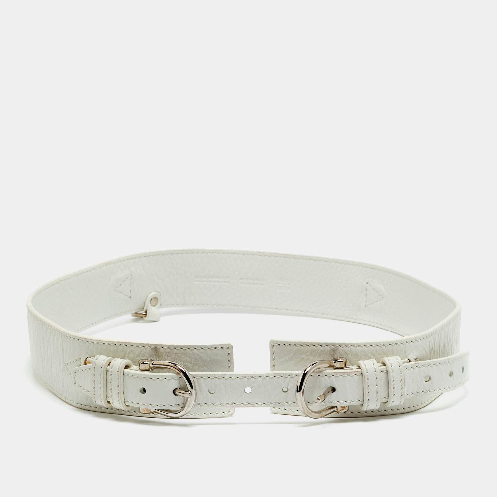 Pre Owned Burberry 100 CM Buckle Belt White Leather