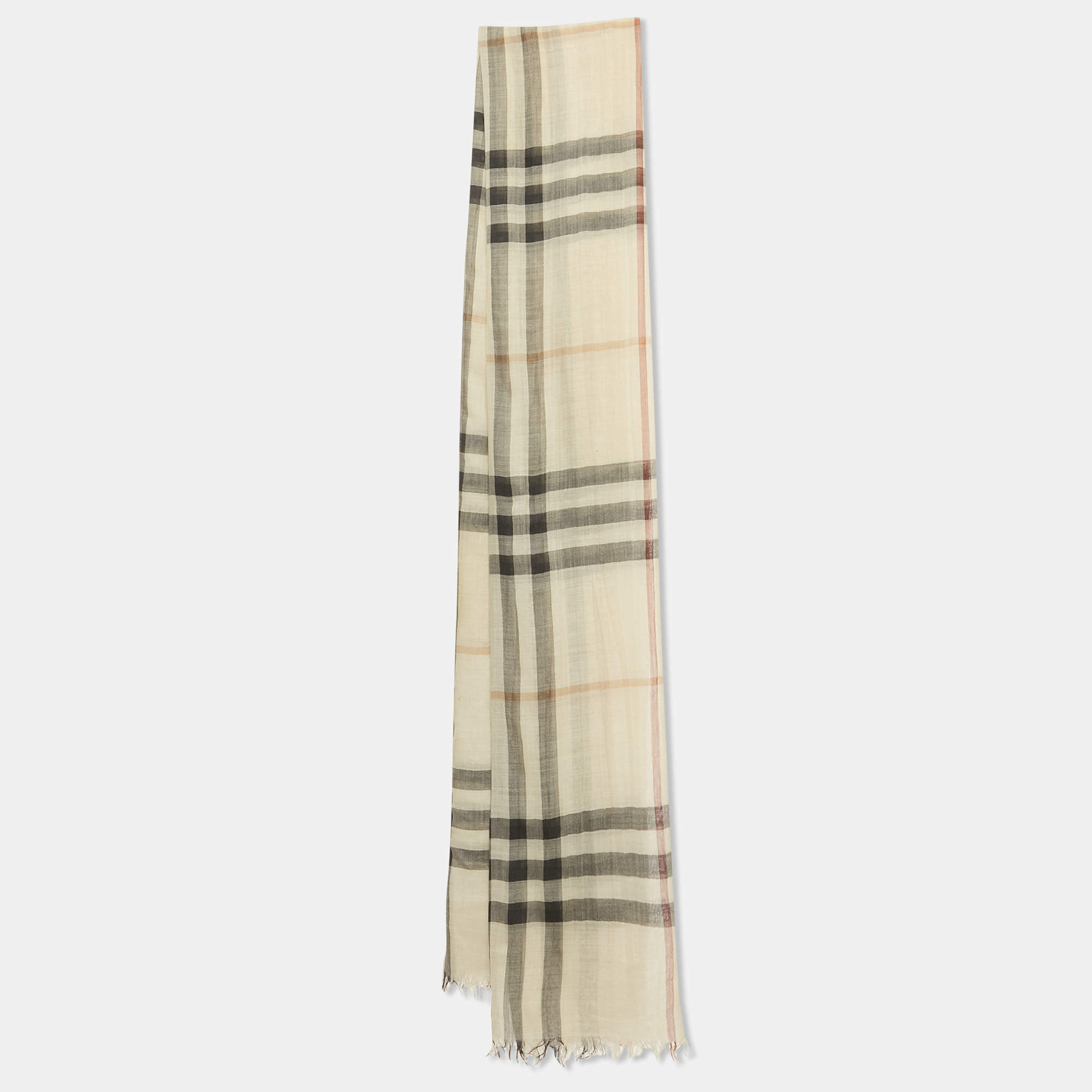 مملوكة مسبقًا Burberry Beige Checked Silk Scarf