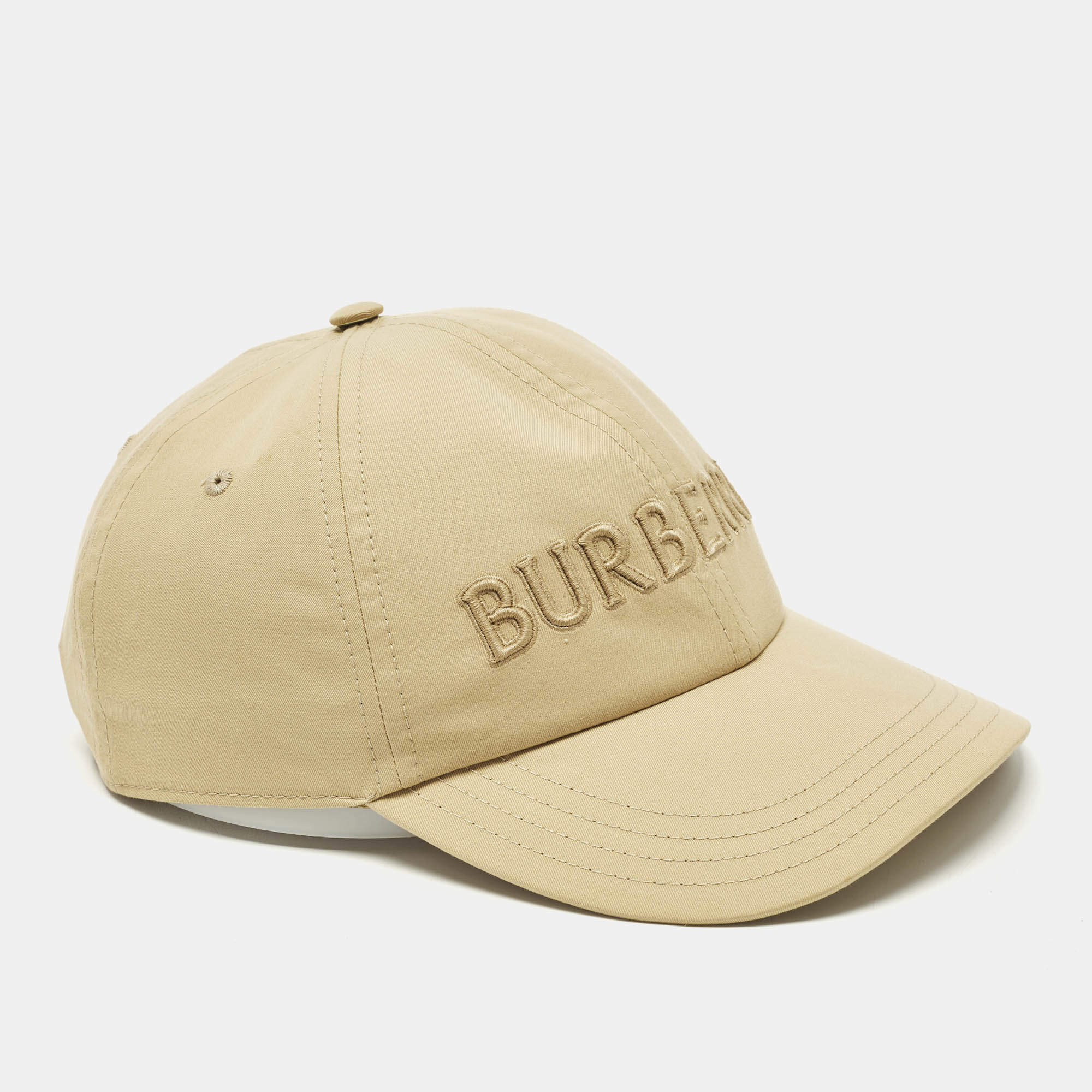 Pre Owned Burberry Beige Logo Embroidered Cotton Baseball Cap M