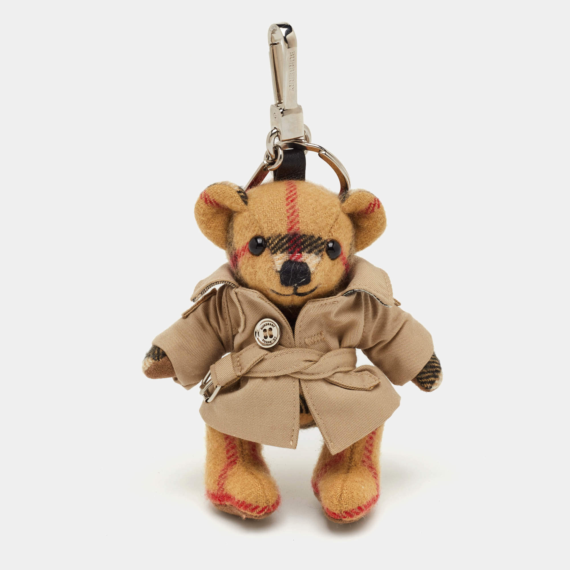 Pre Owned Burberry Thomas Bear Beige Fabric Trench Coat Keychain Bag Charm