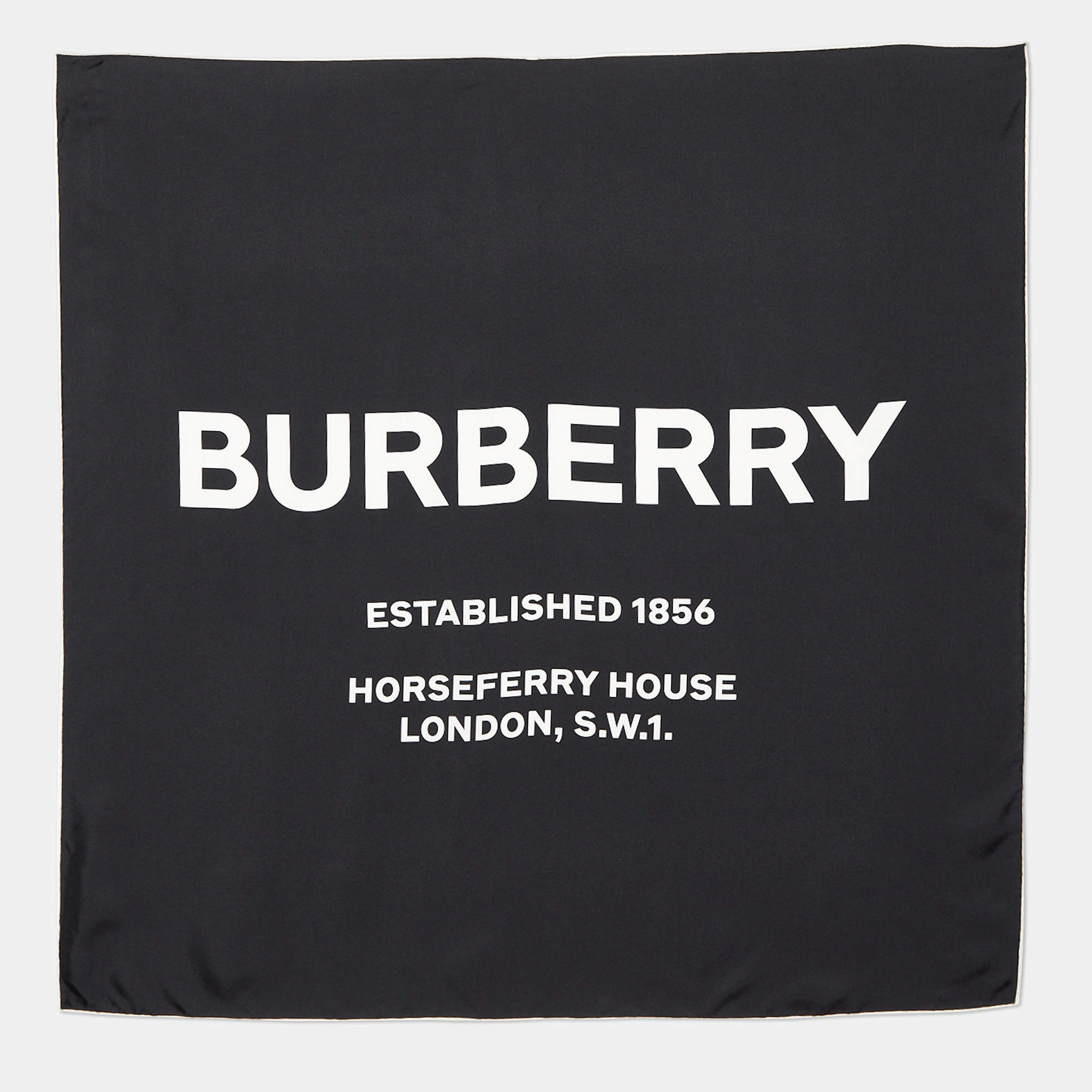 Pre Owned Burberry Black Horseferry inverse Printed Silk Square Scarf