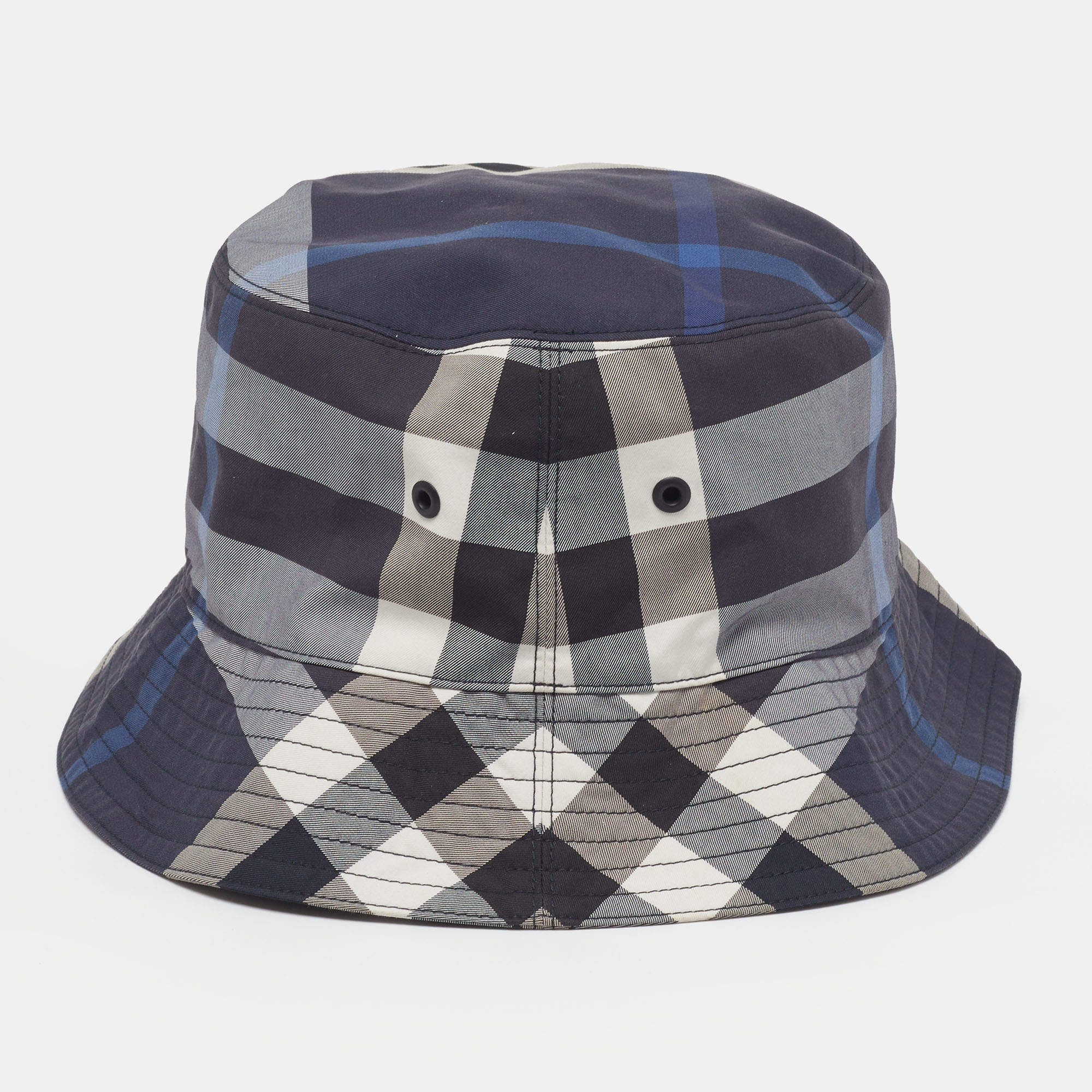 Pre Owned Burberry Blue Cotton Checked Bucket Hat L