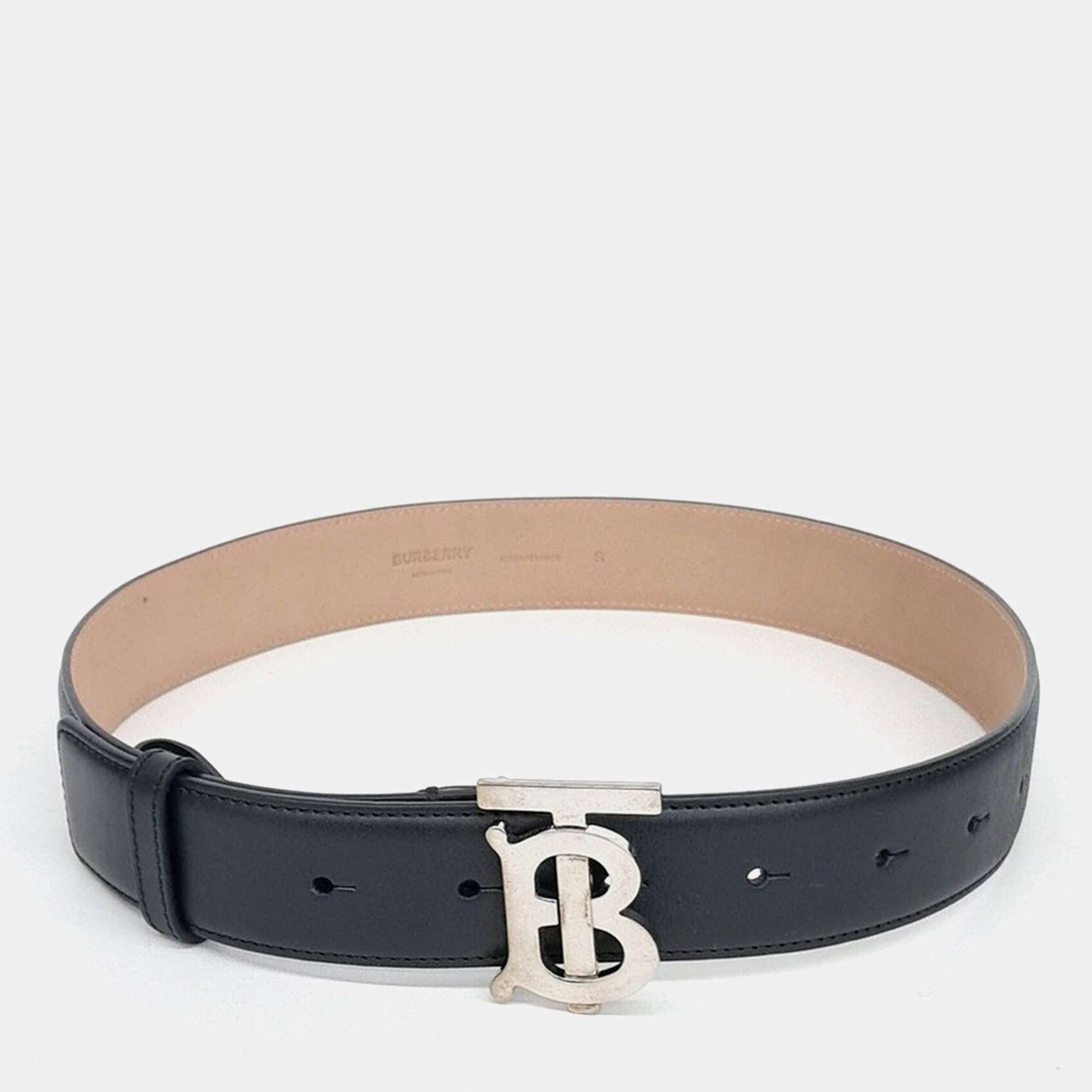 Pre Owned Burberry Black Leather TB Belt
