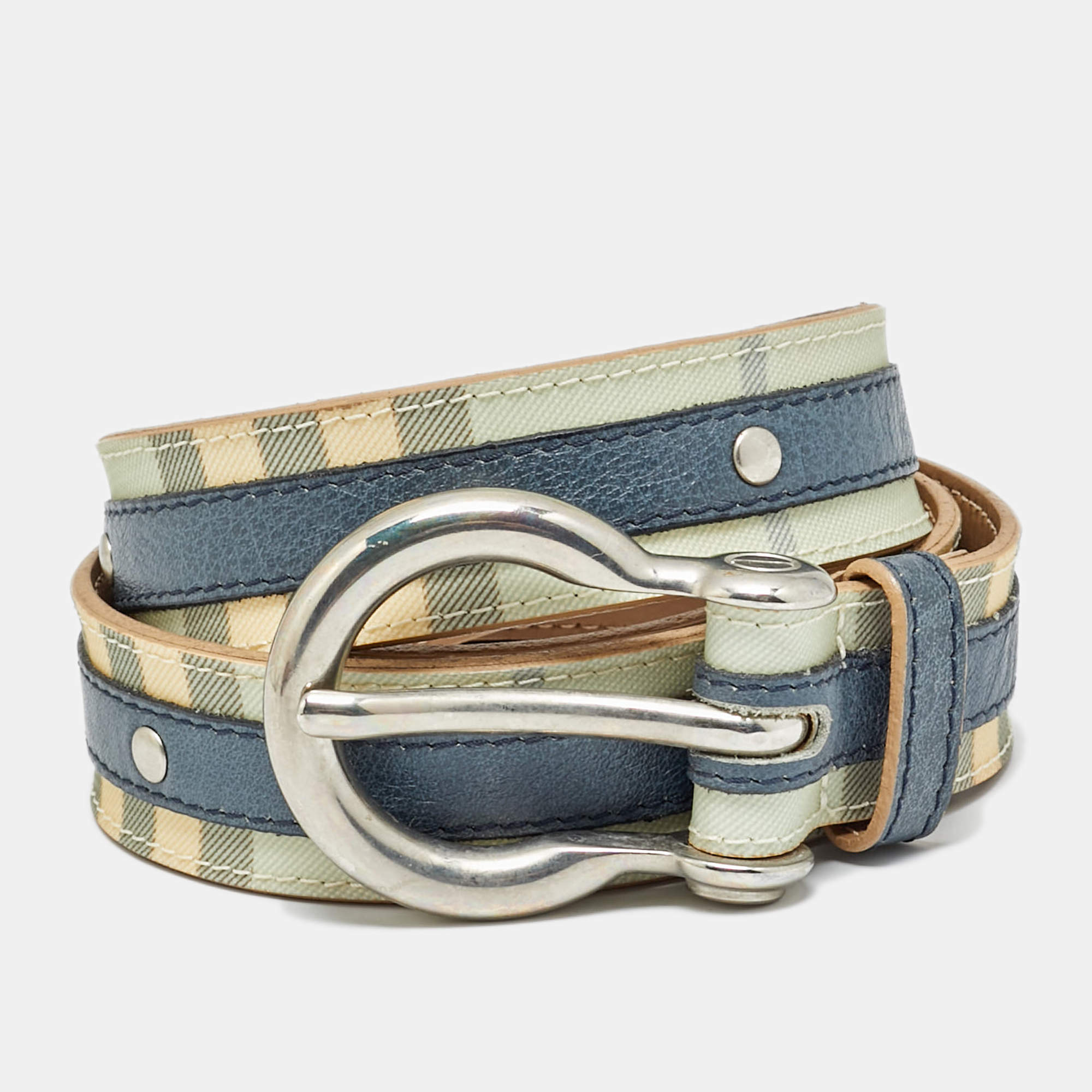 Pre Owned Burberry 90CM Buckle Belt Blue House Check Coated Canvas and Leather