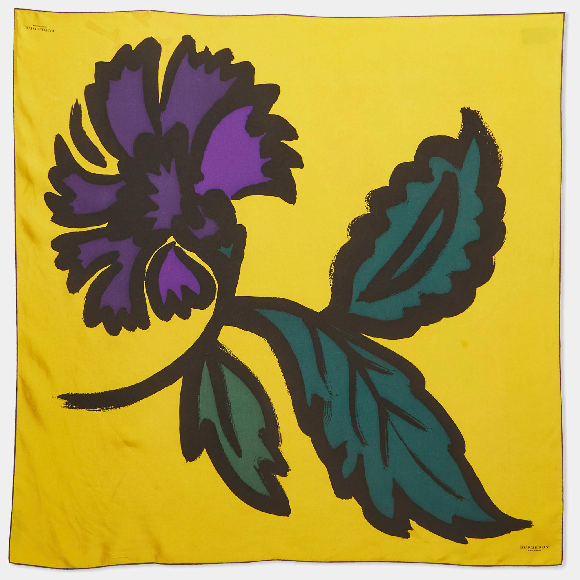 مملوكة مسبقًا Burberry Prorsum Yellow Printed Silk Scarf