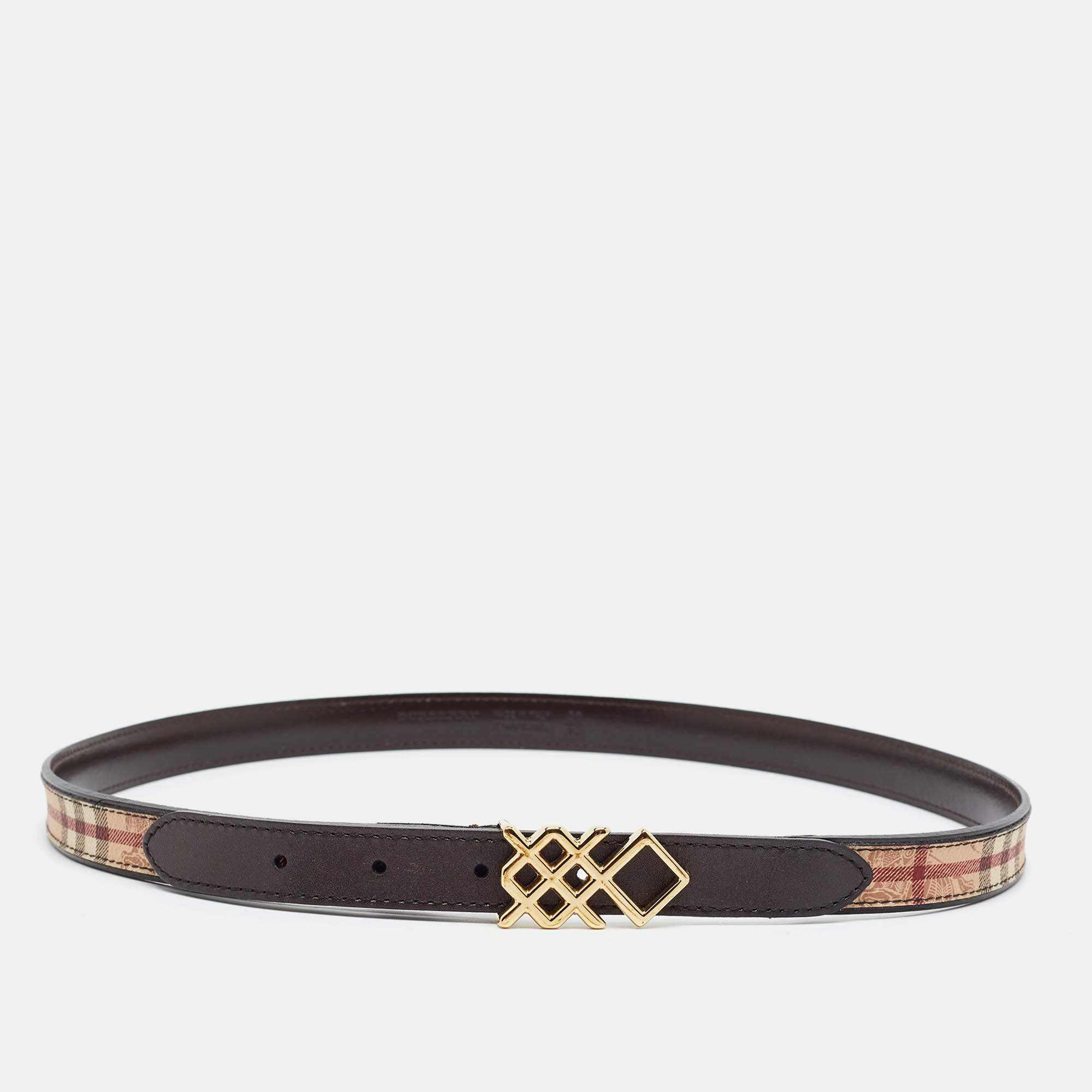 Pre Owned Burberry Pembroke 90CM Waist Belt Brown/Beige Haymarket Coated Canvas and Leather