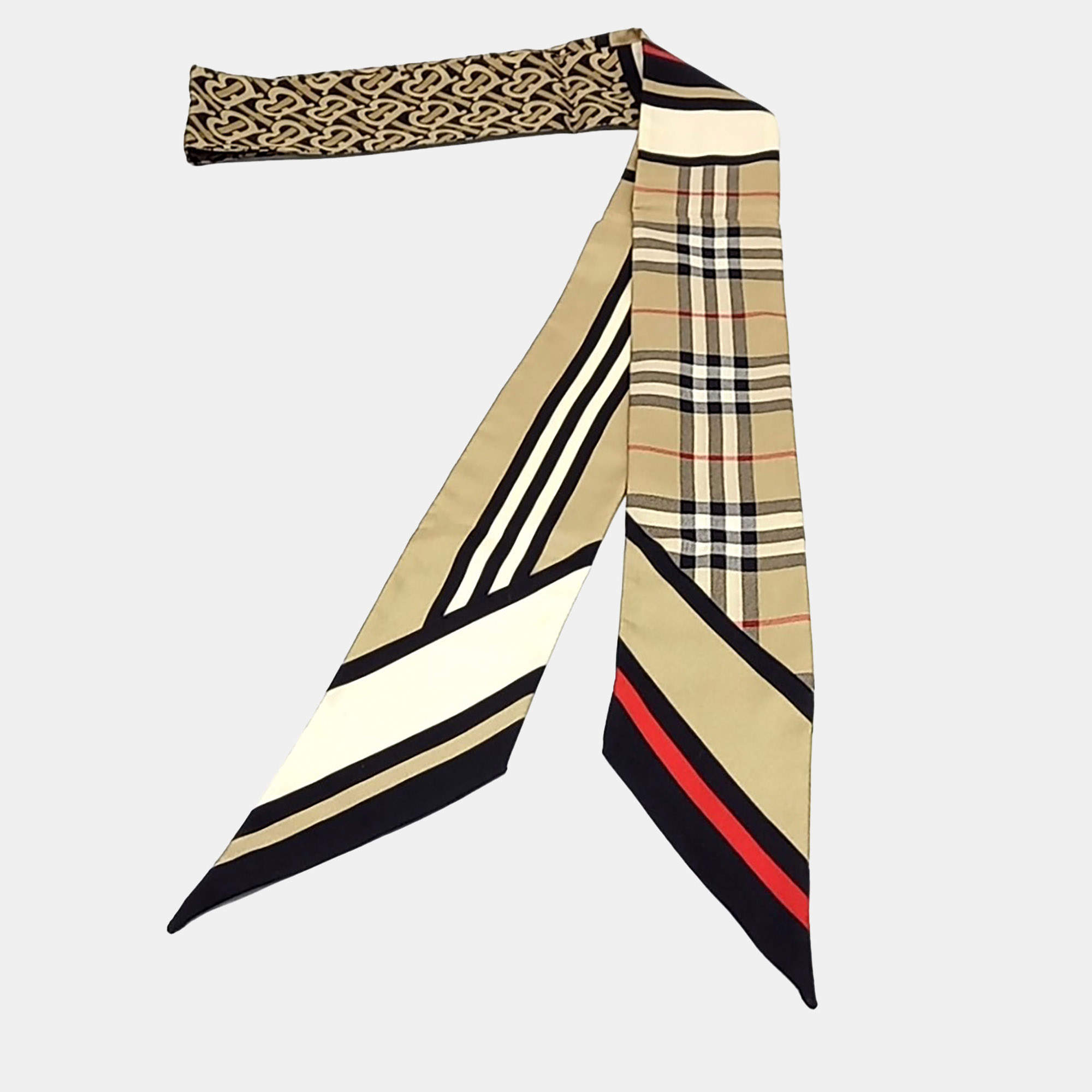 Pre Owned Burberry Beige Multicolor Silk Twilly Scarf
