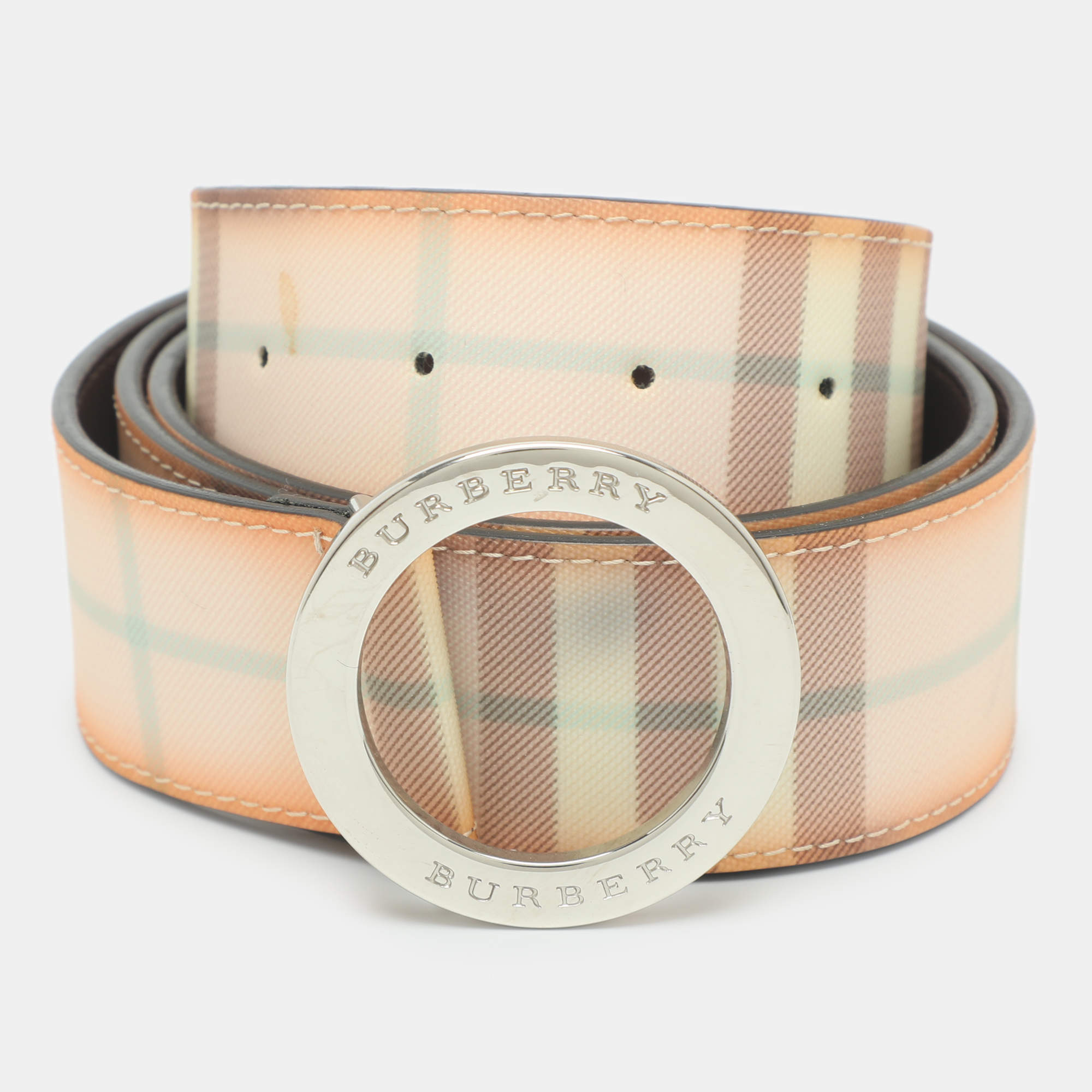Pre Owned Burberry 100 cm Buckle Belt Pink Leather and PVC