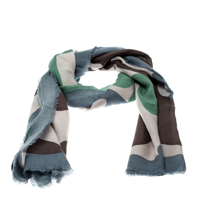 Burberry Prorsum Multicolor Large Camouflage Print Fringed Edge Cashmere Scarf  Burberry | TLC
