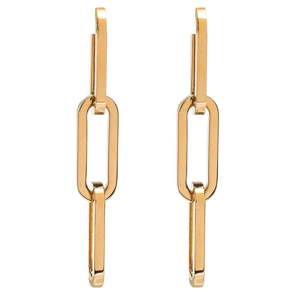 Pre Owned Burberry Chain Drop Motif Gold Tone Long Earrings