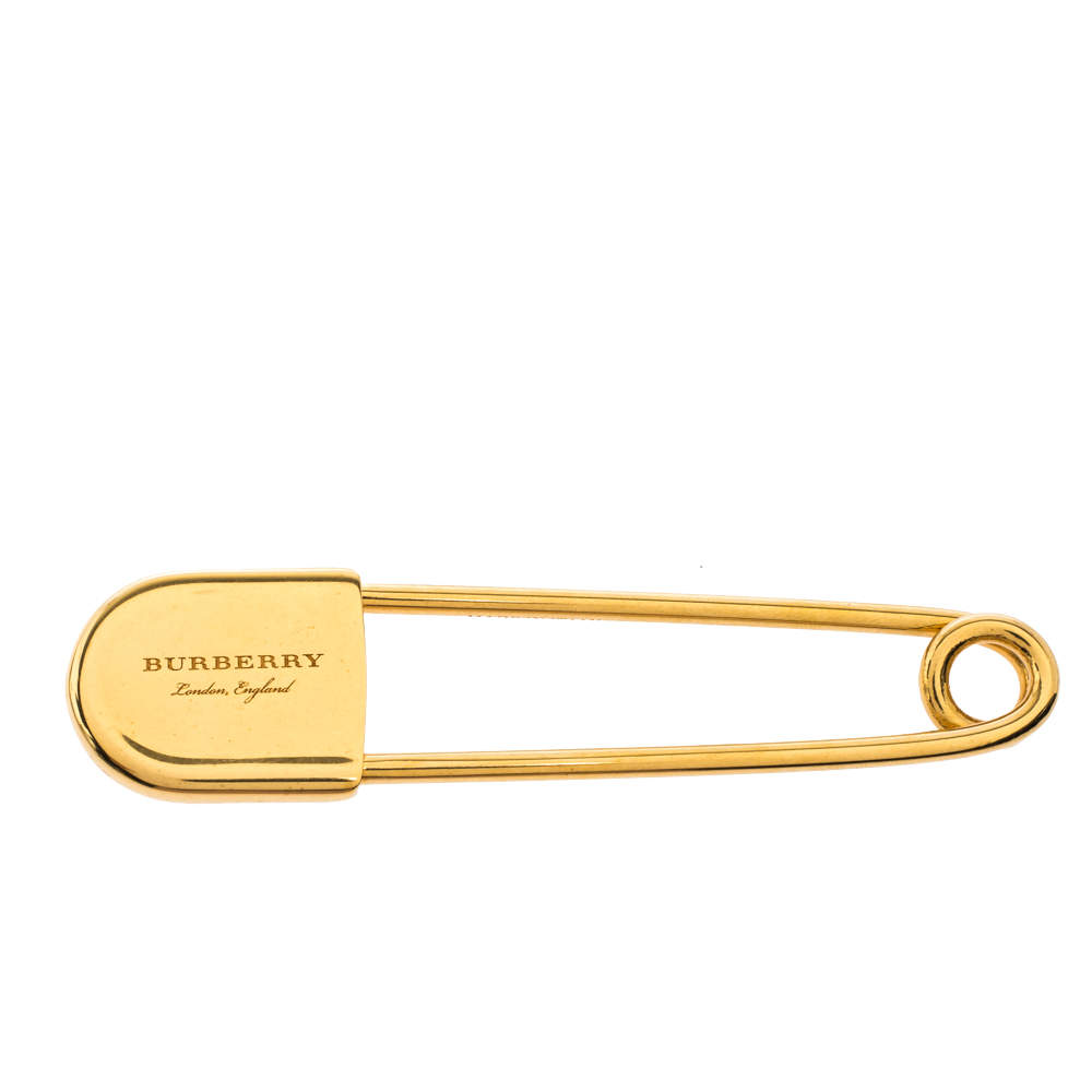 Burberry Logo Engraved Gold Tone Pin Brooch