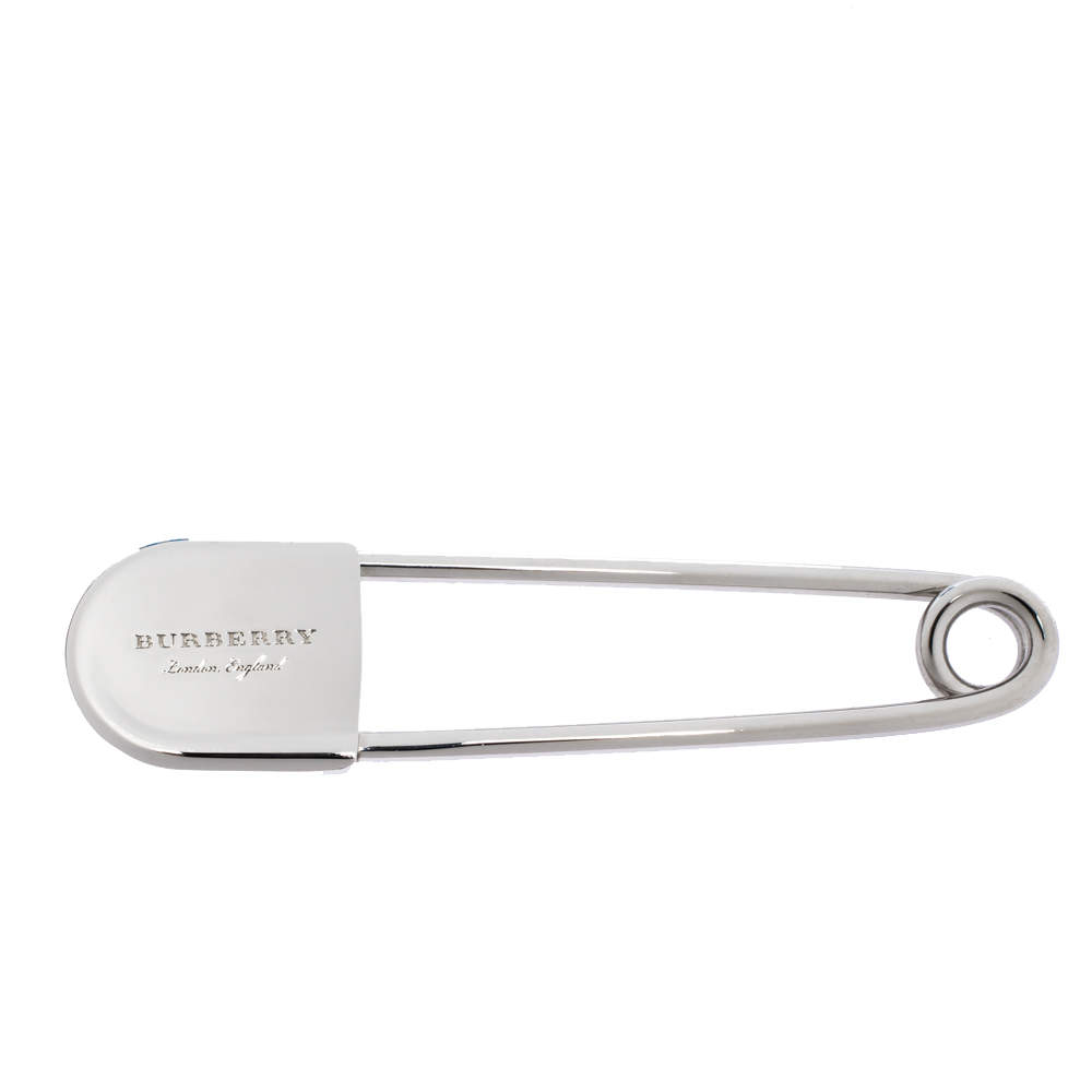 Burberry Logo Engraved Silver Tone Pin Brooch Burberry TLC