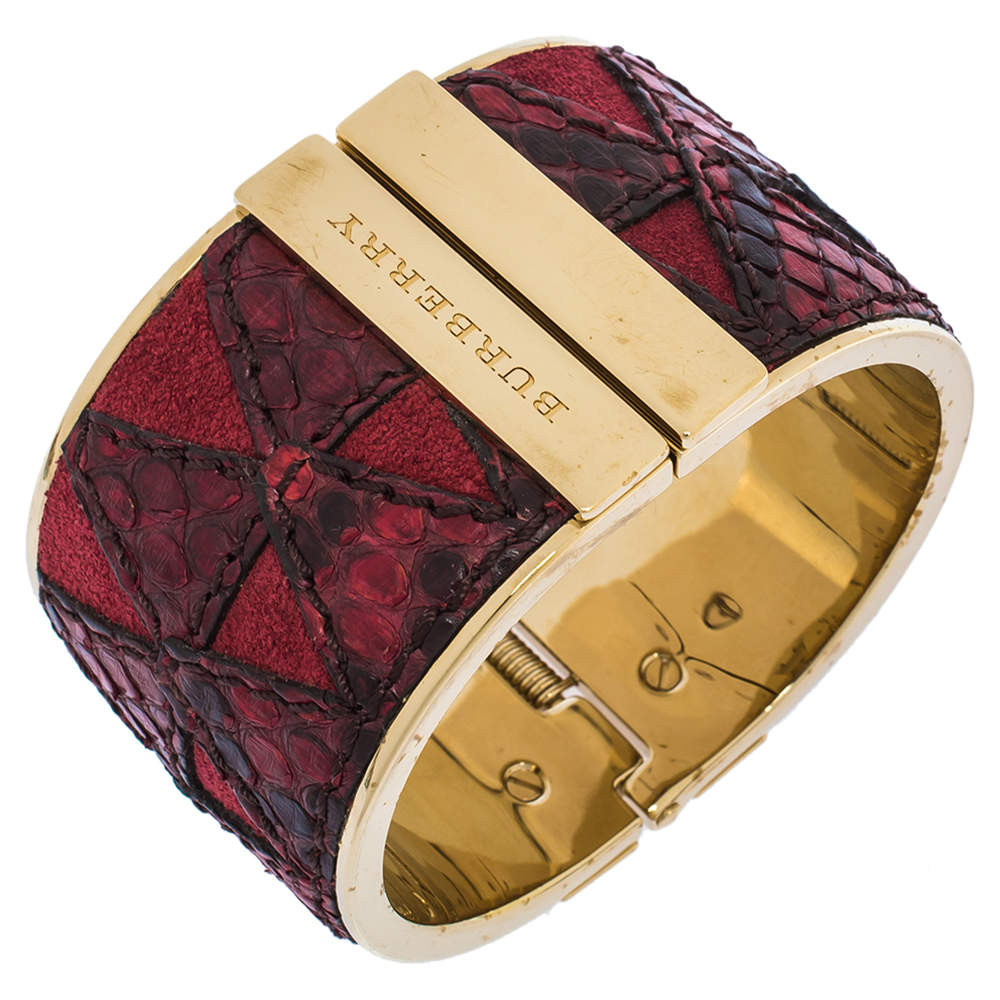 Burberry Crimson Red Python Leather Wide Cuff Bracelet Burberry | TLC