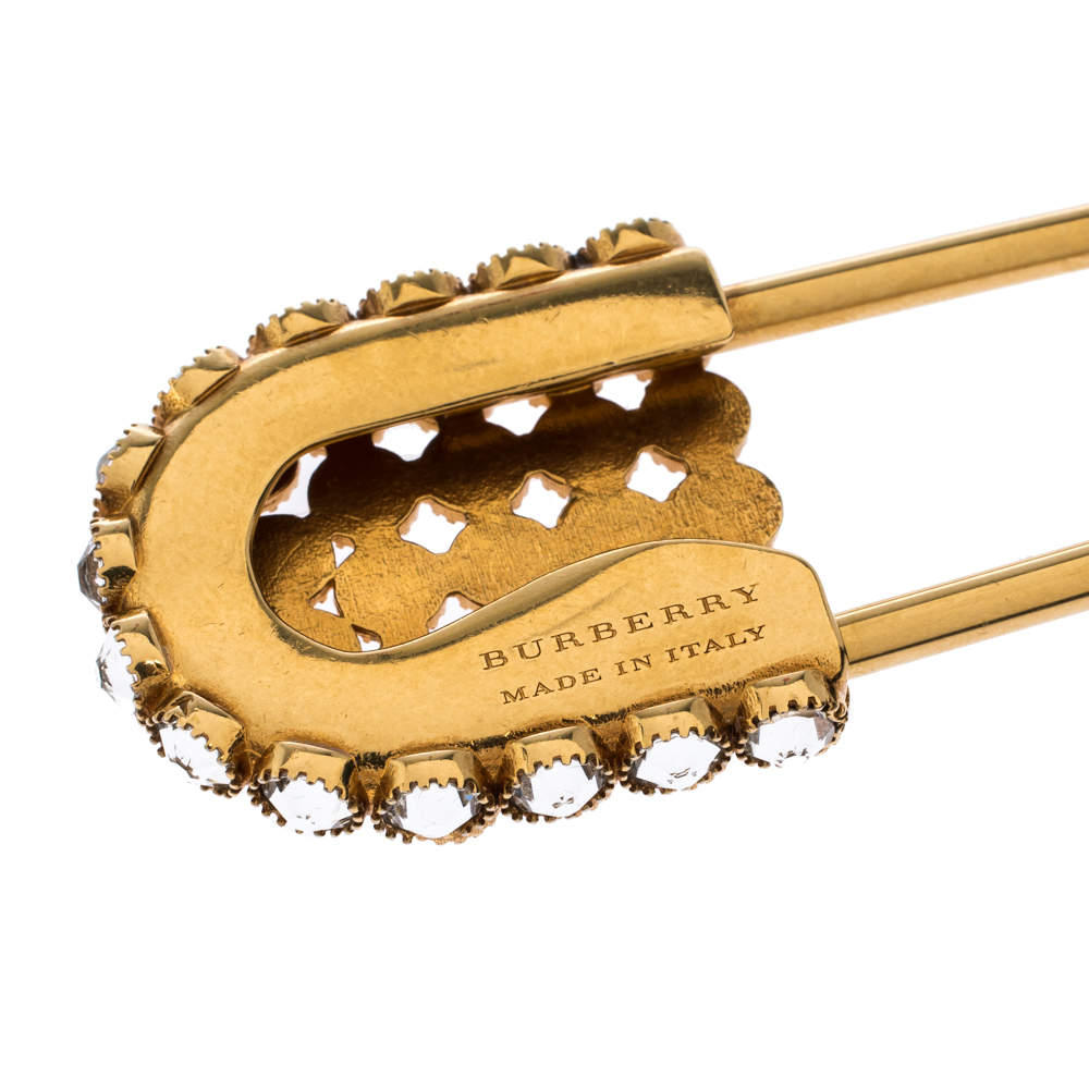 Burberry Crystal Embellished Gold Tone Kilt Pin Brooch