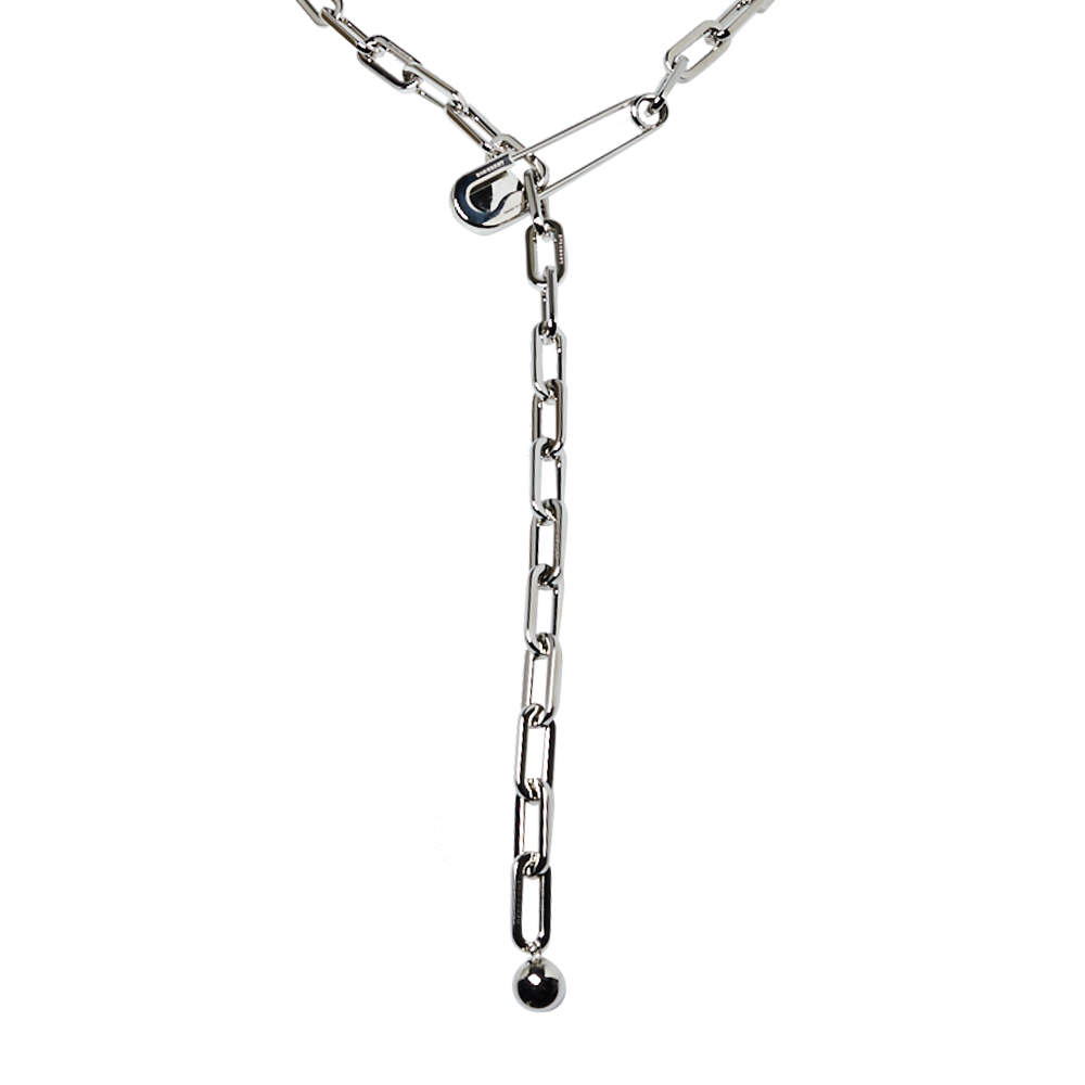 مملوكة مسبقًا Burberry Kilt Pin Palladium Plated Long Link Drop Necklace