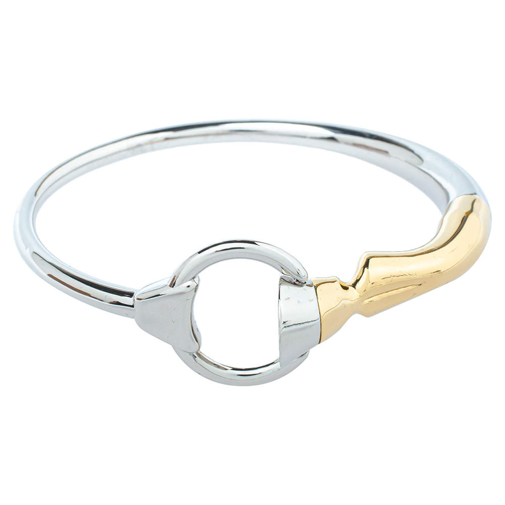 Pre Owned Burberry Two Tone Plated Hoof & Hoop Bangle Bracelet S