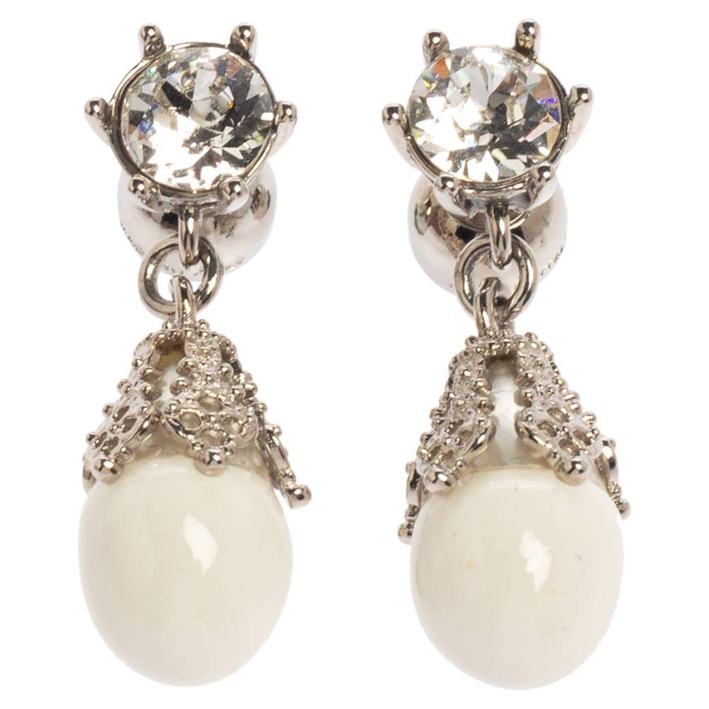 Burberry Palladium Plated White Faux Pearl Teardrop Earring