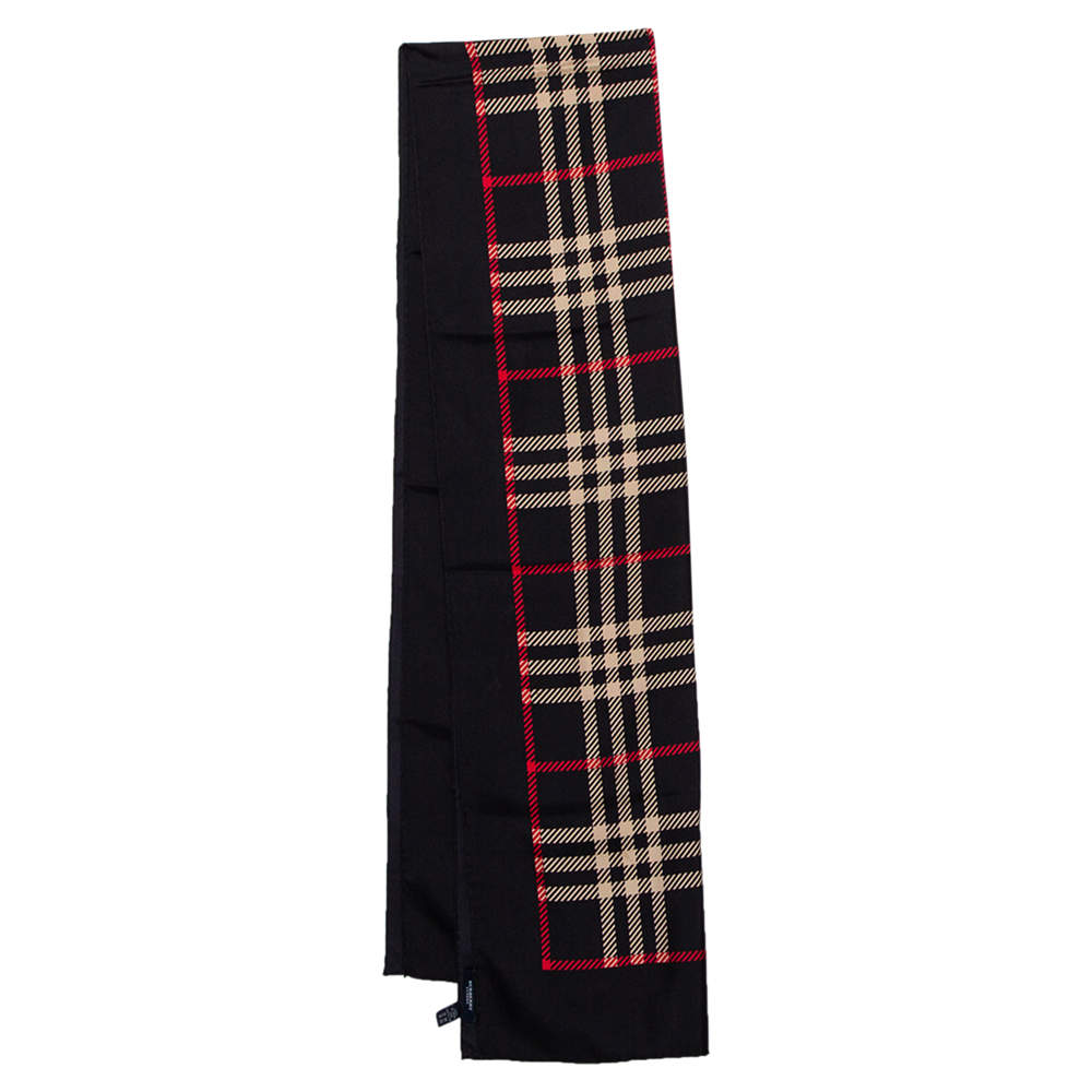 Pre Owned وشاح بربري حرير كاروهات أسود