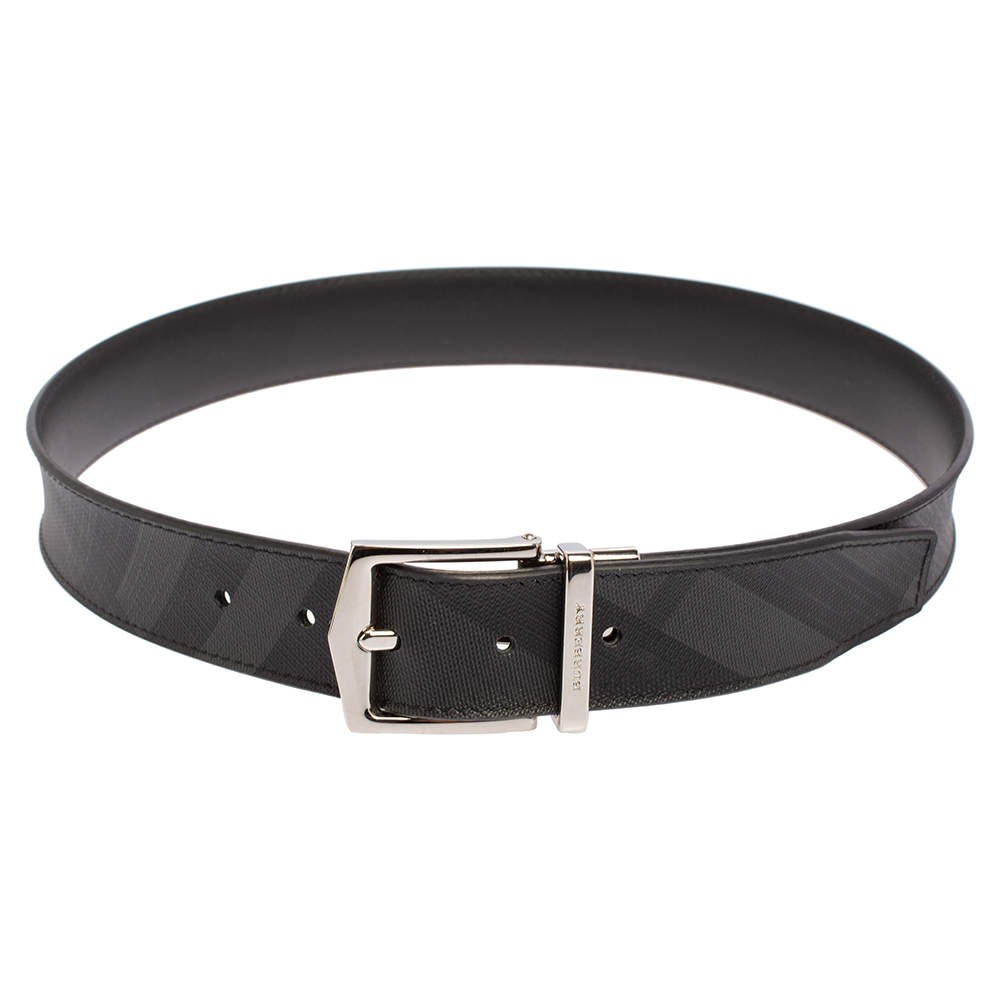 Burberry Black London Check Coated Canvas Reversible Belt 80 CM Burberry The Luxury Closet