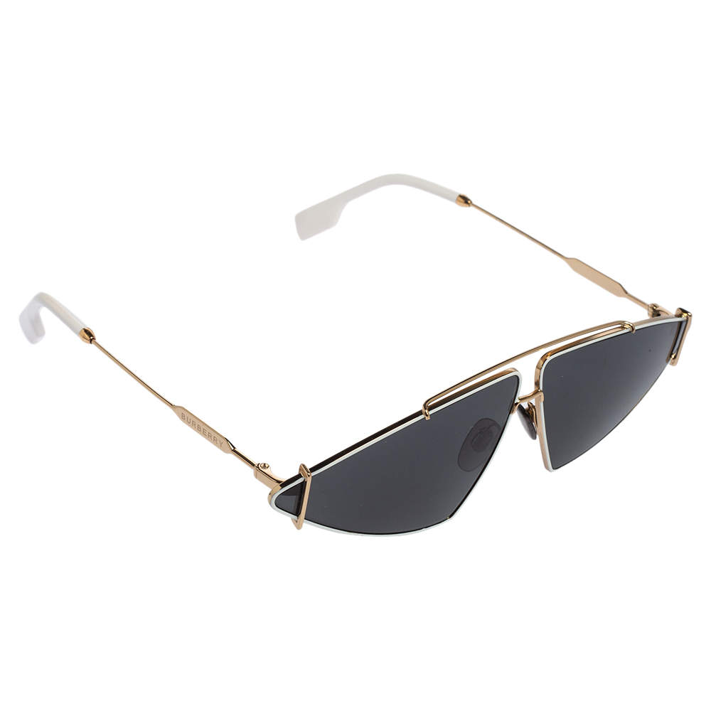 Burberry White/Gold Tone Metal Acetate B3111 Narrow Mirror Triangle Sunglasses