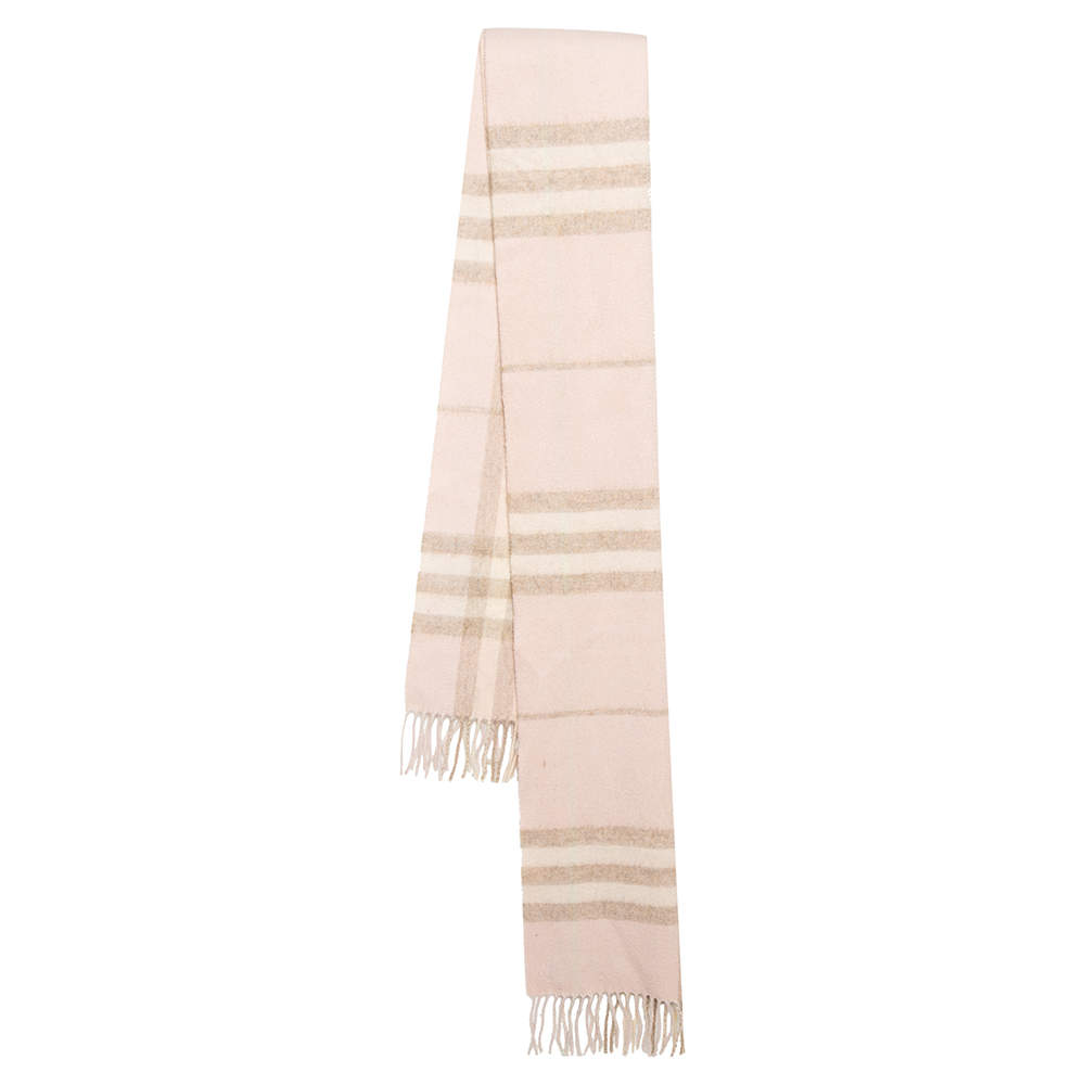 Burberry Pink Giant Check Frilled Cashmere Stole
