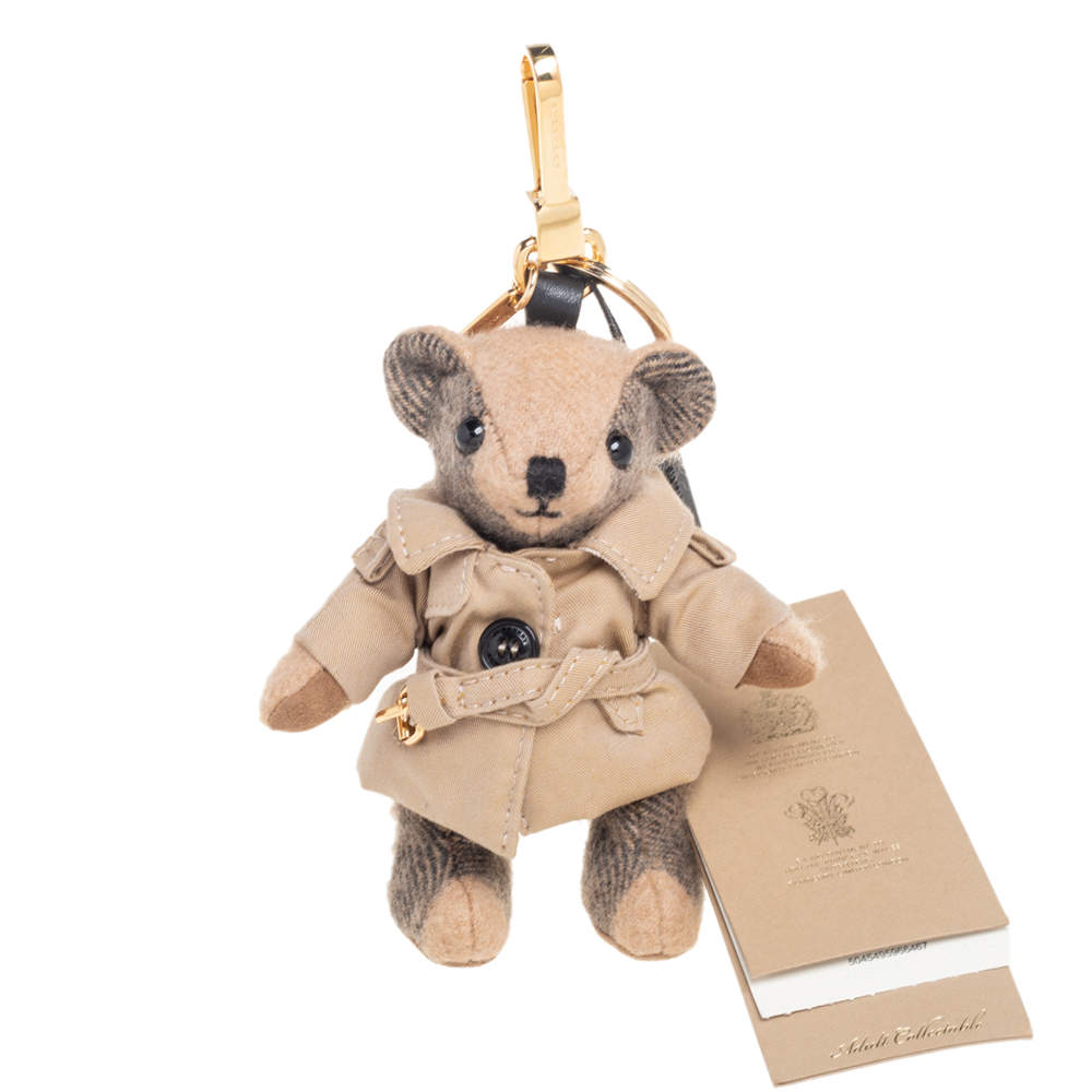 Pre Owned Burberry Thomas Bear In Trench Coat Beige Cashmere Bag Charm