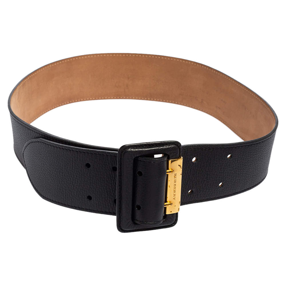 Pre Owned Burberry Black Leather Cecile Waist Belt 85CM