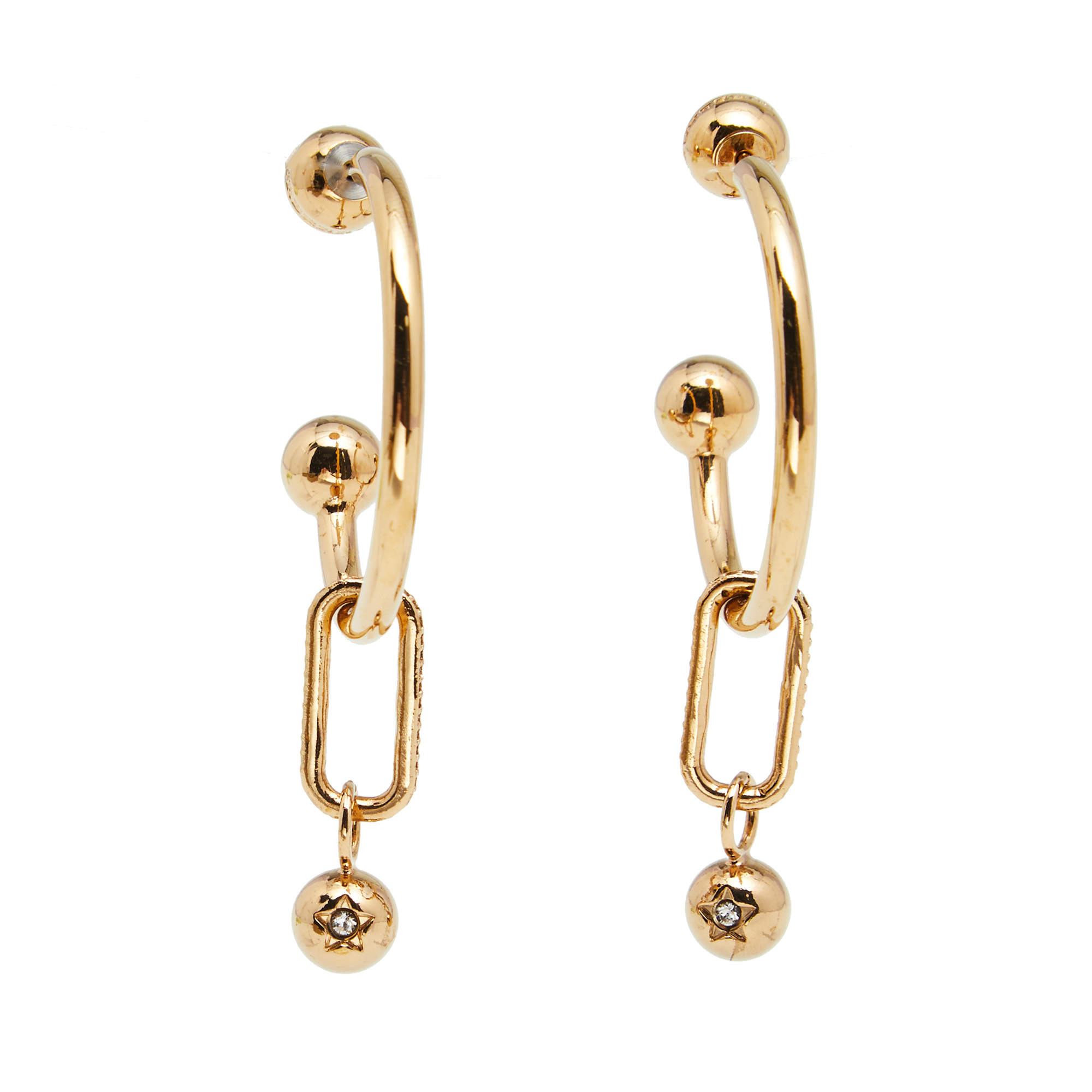 Pre Owned Burberry Gold Tone Star Crystal Charm Hoop Earrings