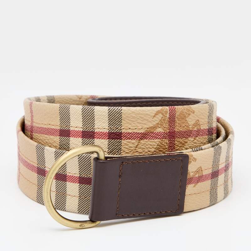 Pre Owned حزام بربري بي في سي وجلد بني /بيج 90 سم