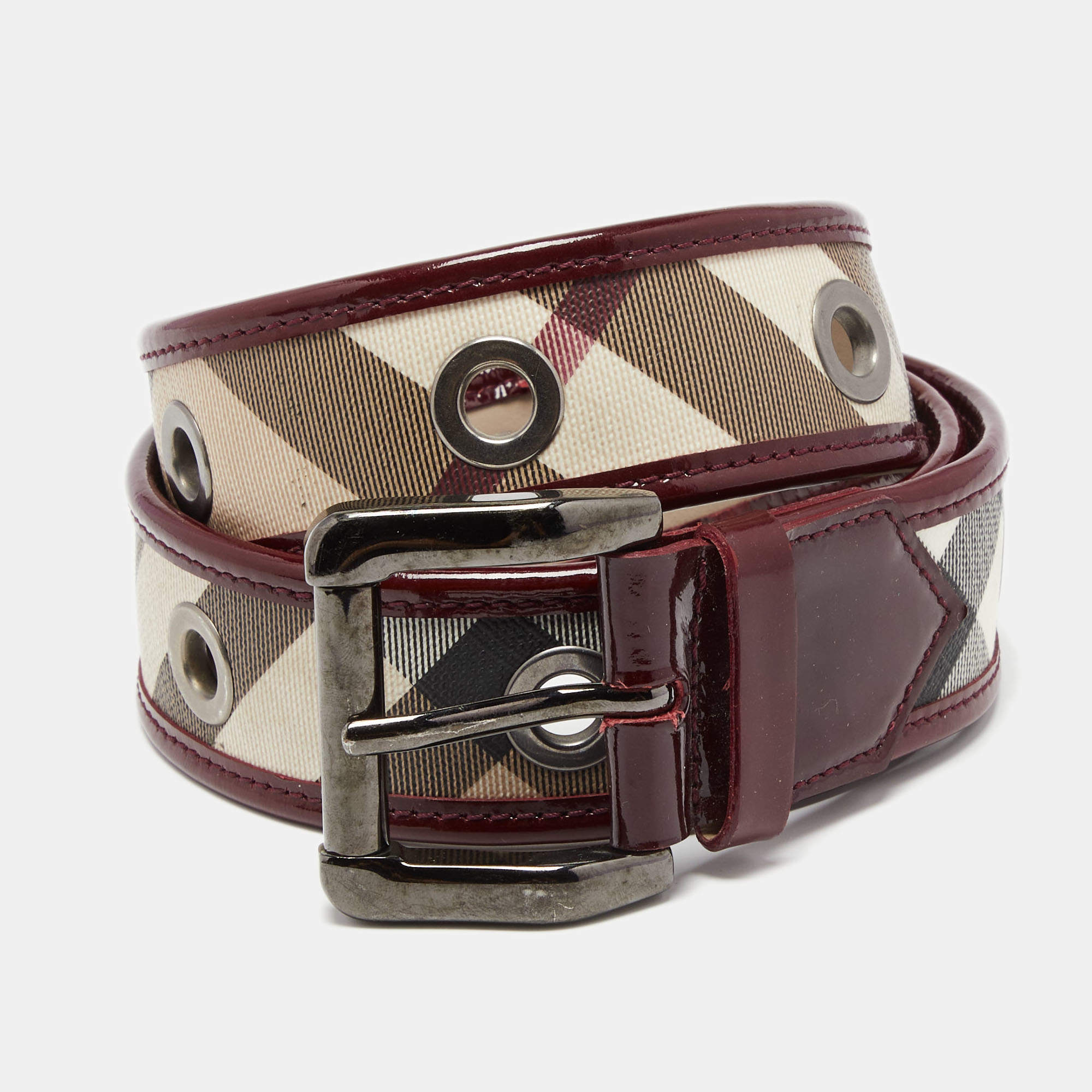 burgundy burberry belt