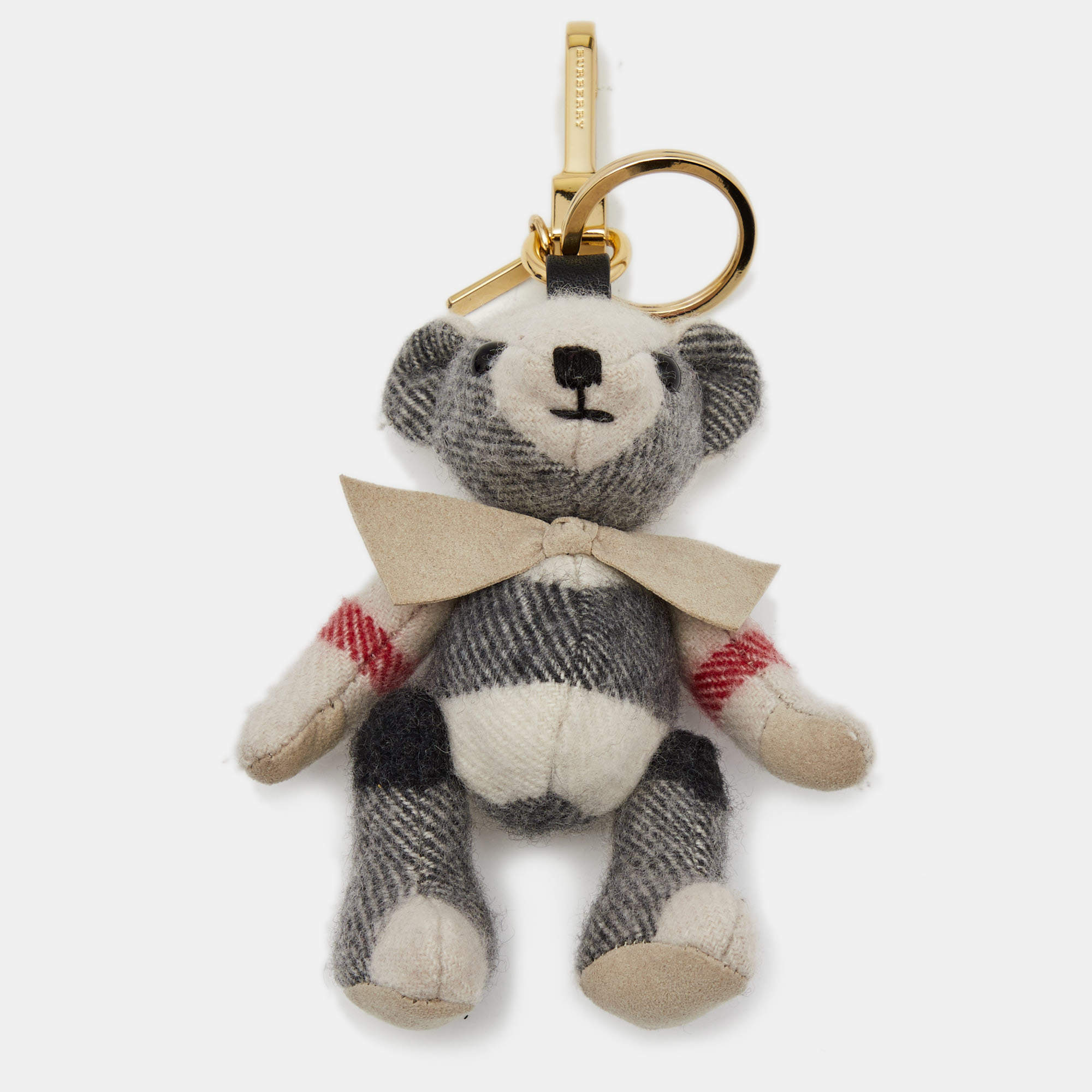 Pre Owned Burberry Multicolor House Check Canvas Thomas Bear Bow Tie Keychain Bag Charm