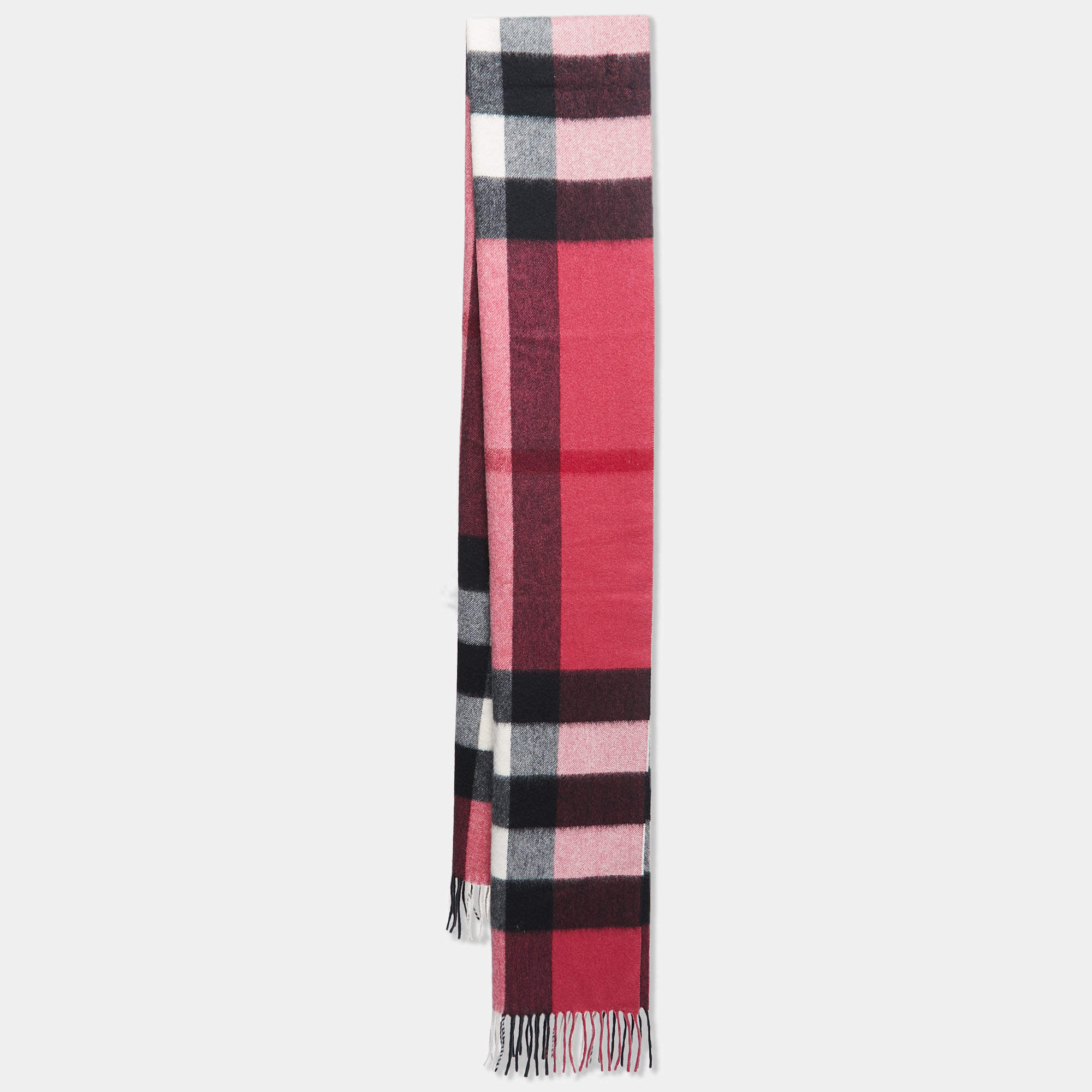 Pre Owned Burberry Red Giant Check Classic Cashmere Scarf