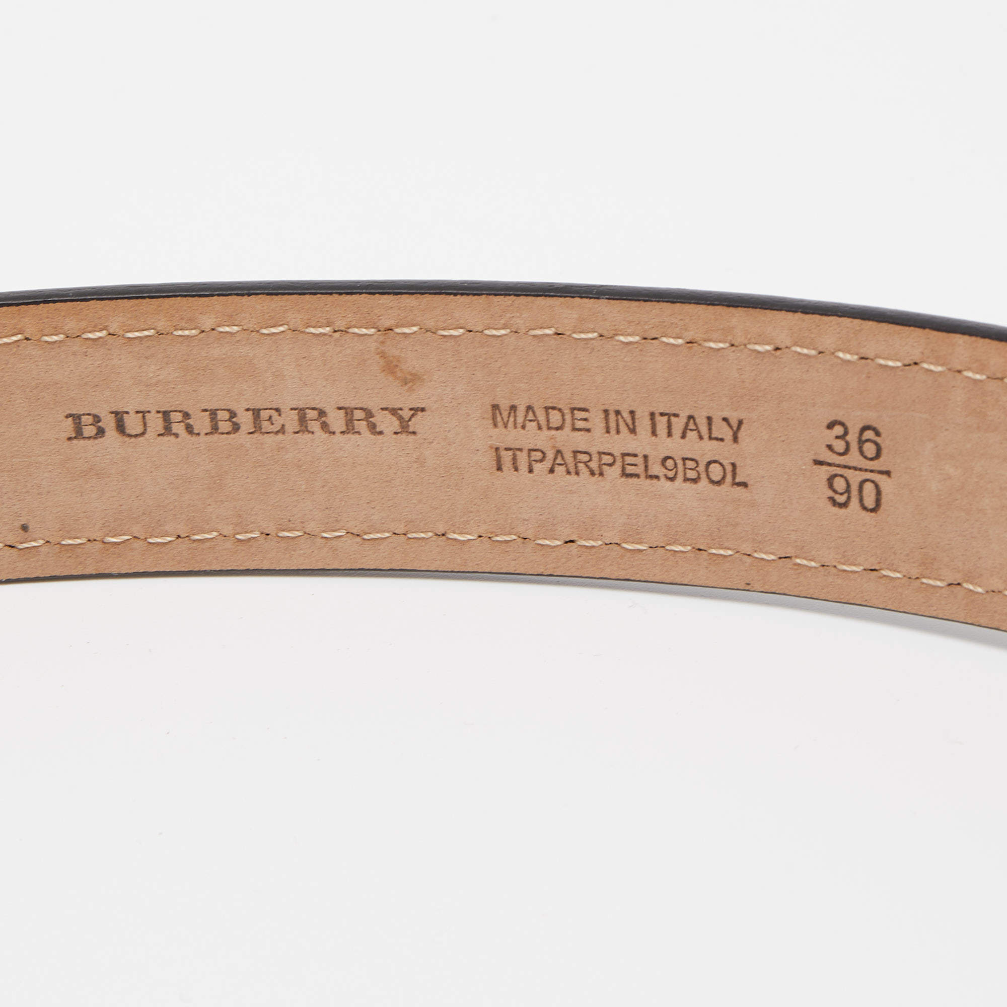 Burberry Black Embossed Check Leather Buckle Belt 90CM Burberry | TLC